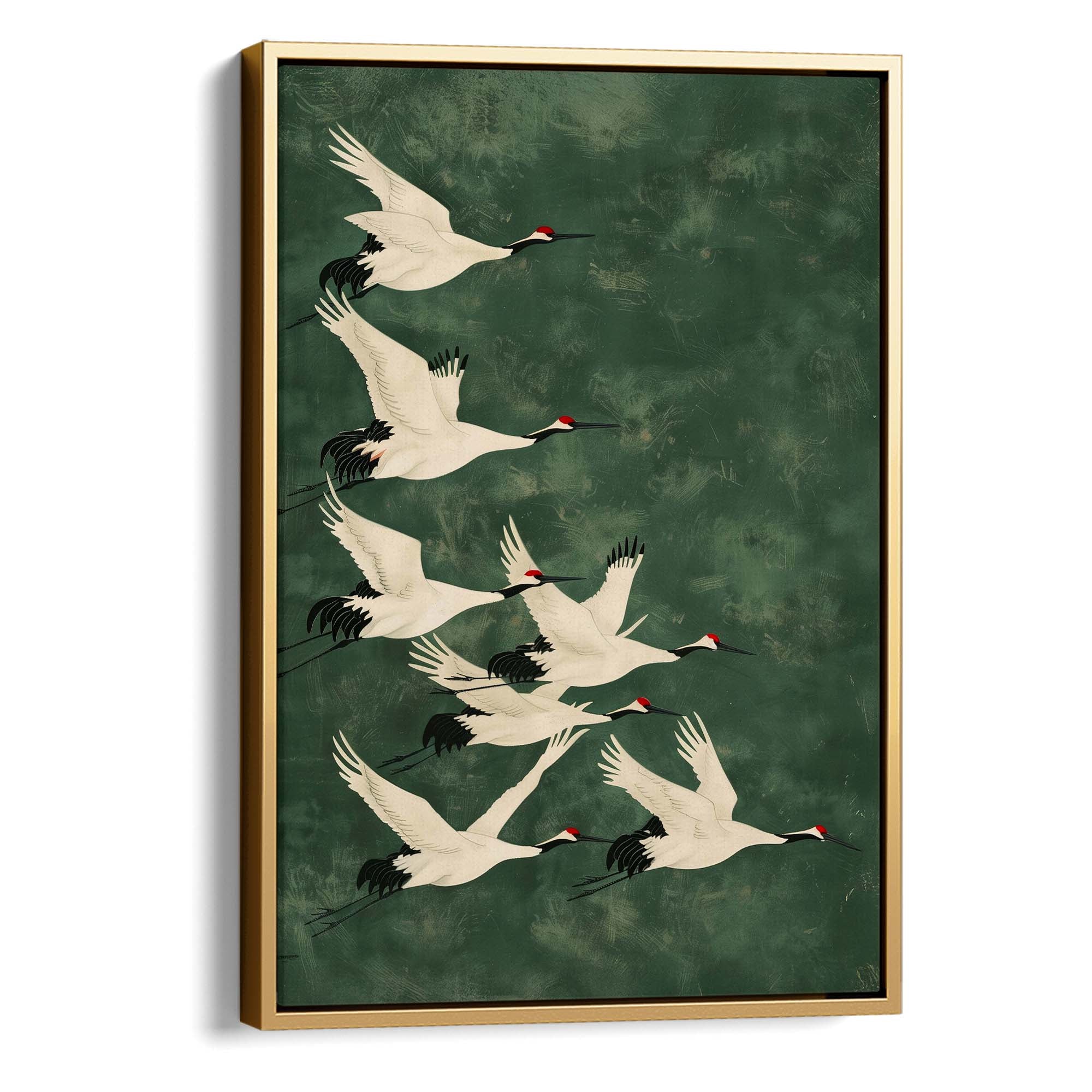 Cranes in Green Sky No1 Canvas Print Canvas Art Wildfrog Art