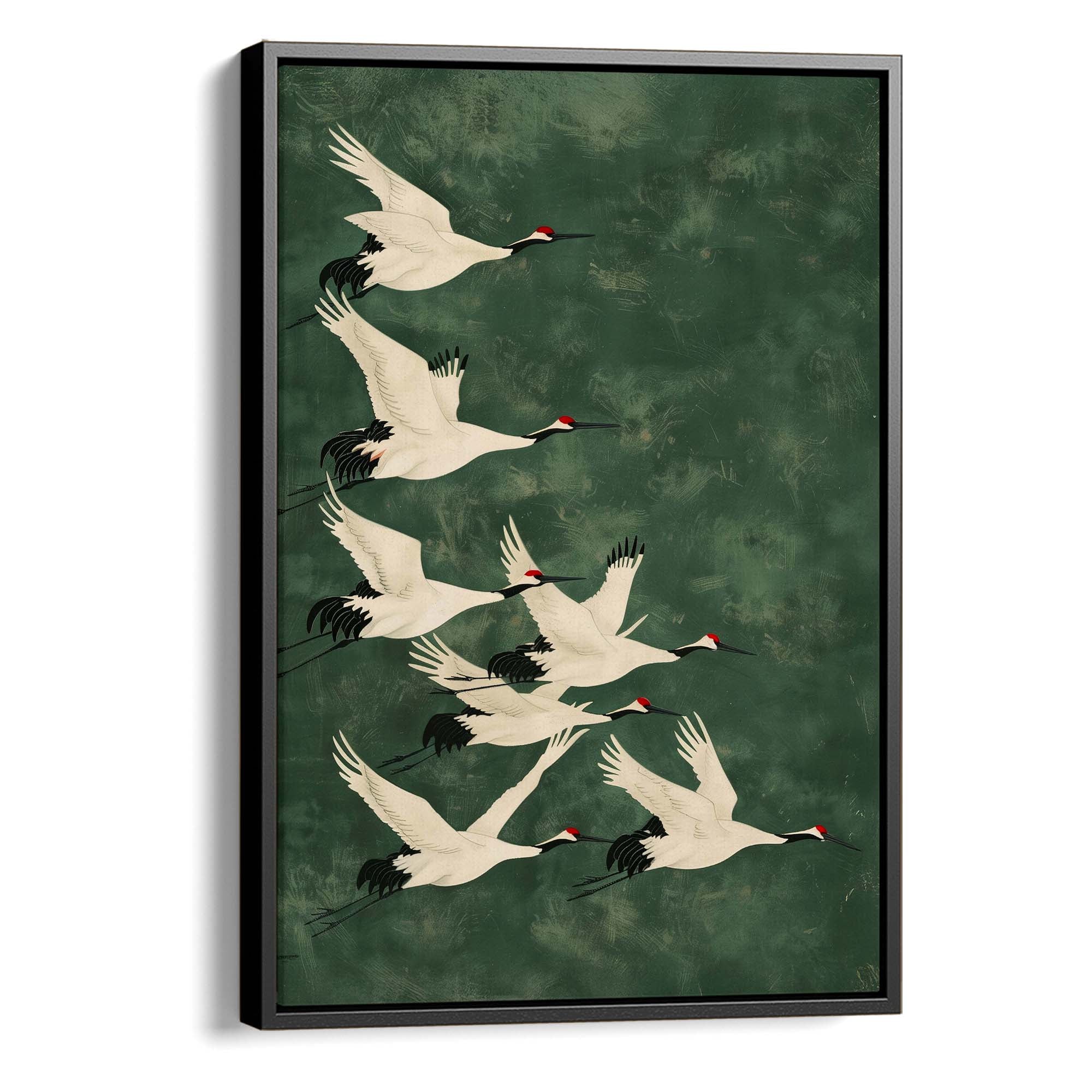 Cranes in Green Sky No1 Canvas Print Canvas Art Wildfrog Art