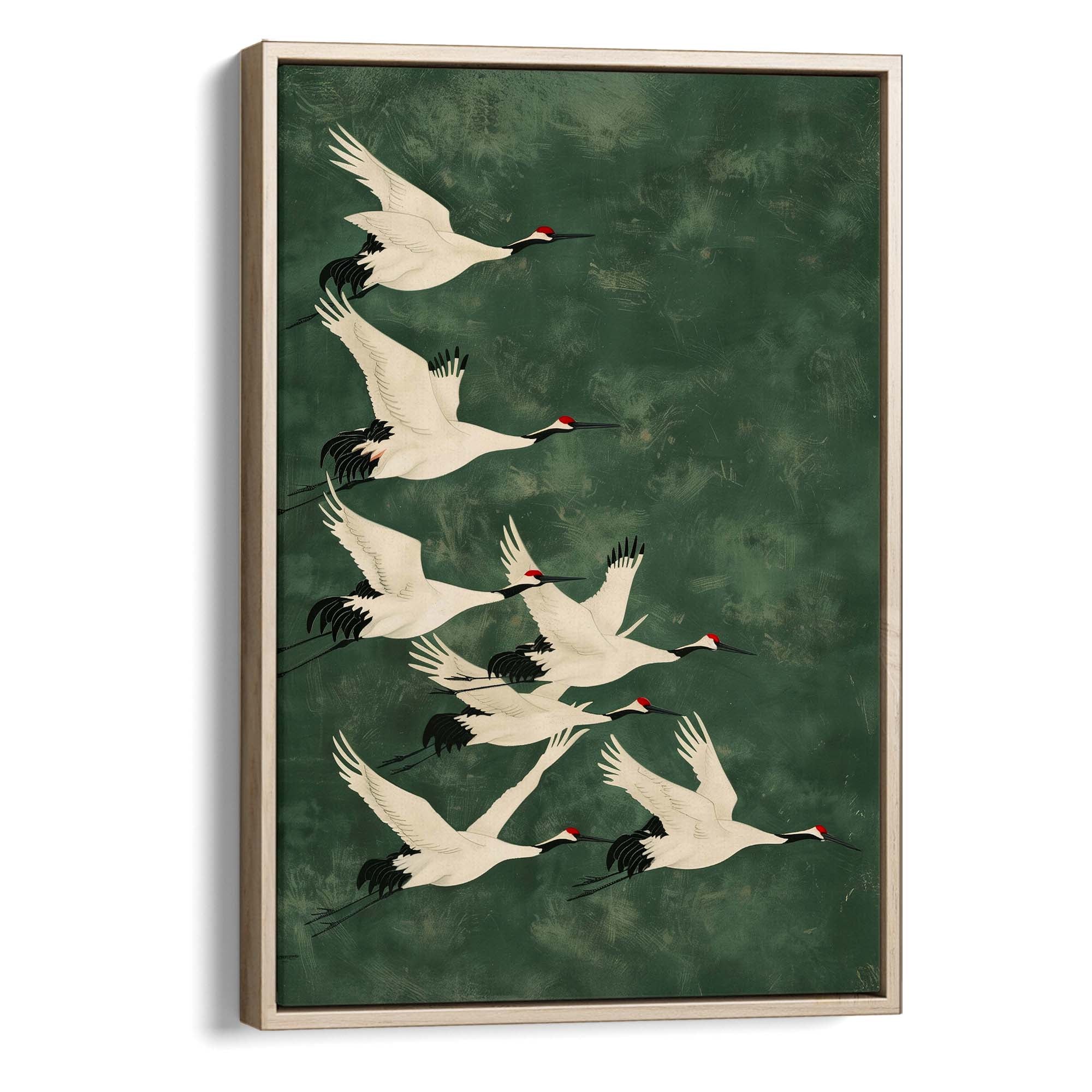 Cranes in Green Sky No1 Canvas Print Canvas Art Wildfrog Art