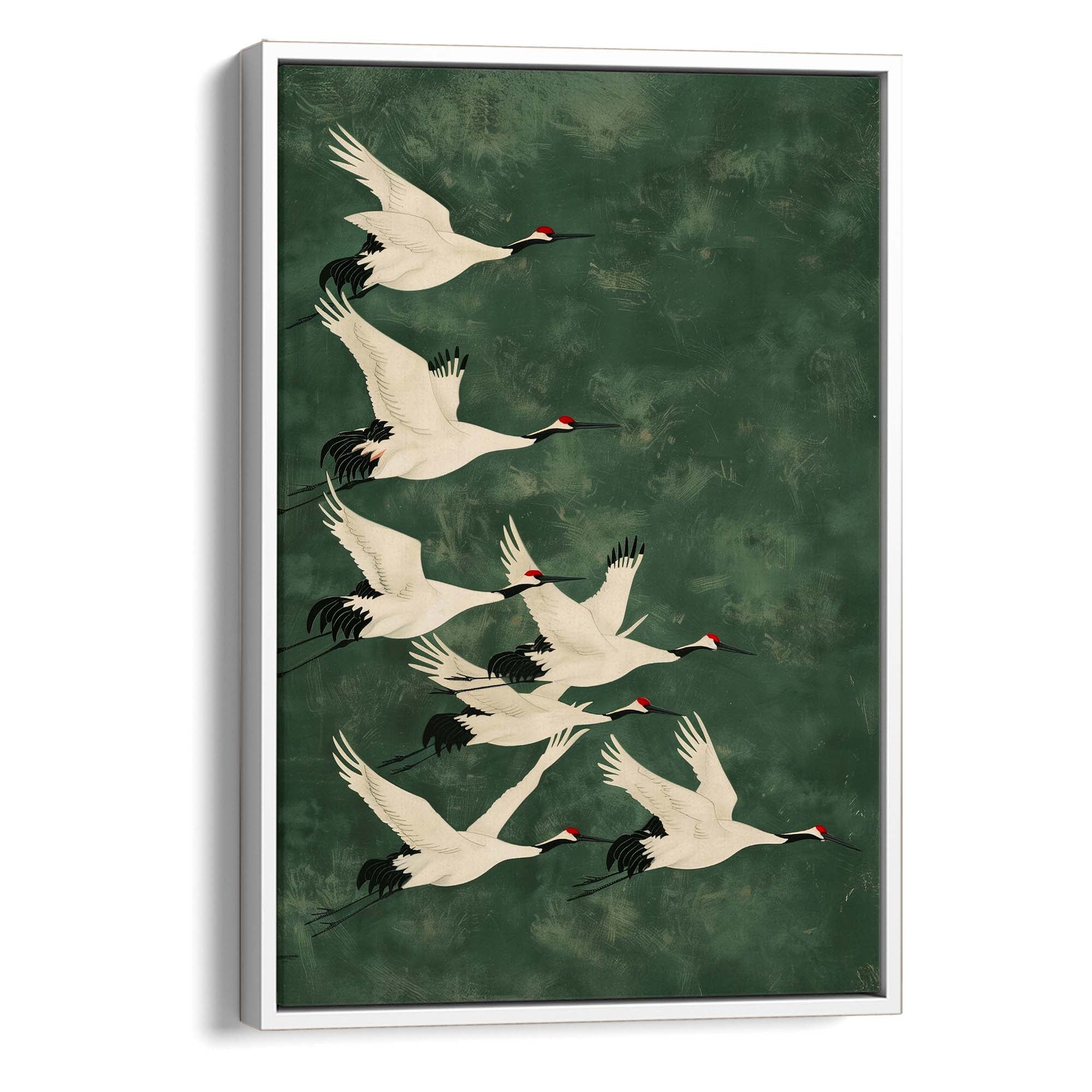 Cranes in Green Sky No1 Canvas Print Canvas Art Wildfrog Art