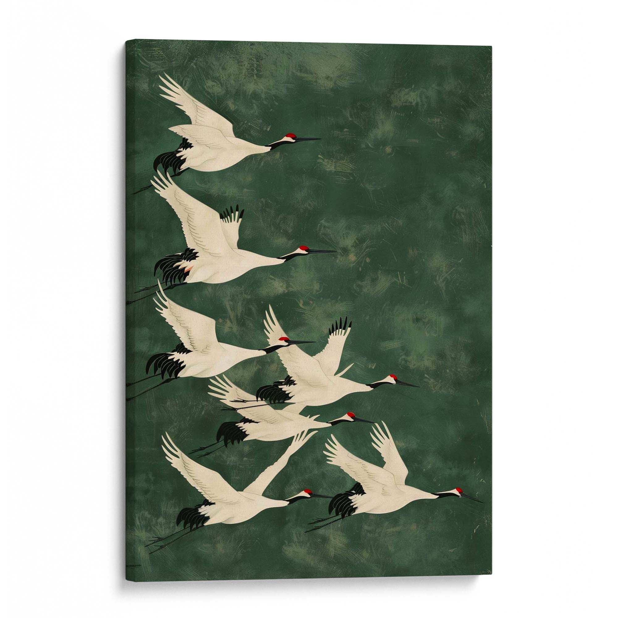 Cranes in Green Sky No1 Canvas Print Canvas Art Wildfrog Art