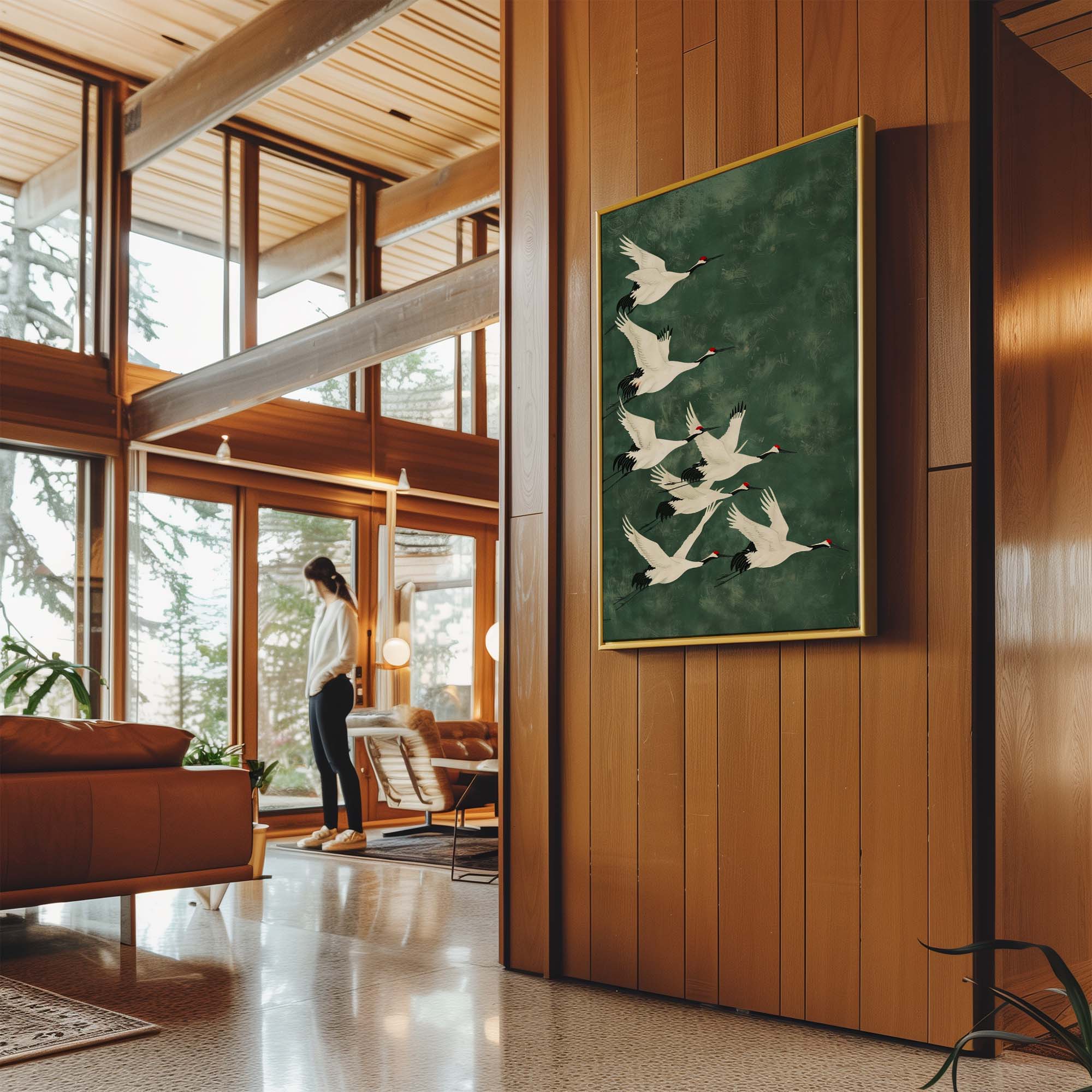 Cranes in Green Sky No1 Canvas Print Canvas Art Wildfrog Art