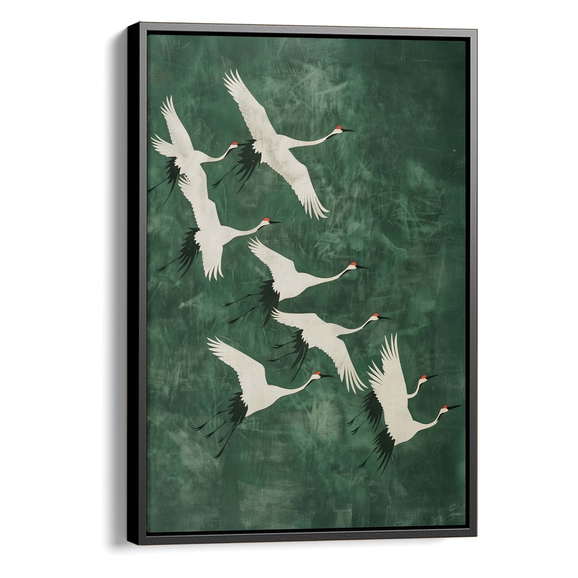 Cranes in Green Sky No2 Canvas Print Canvas Art Wildfrog Art