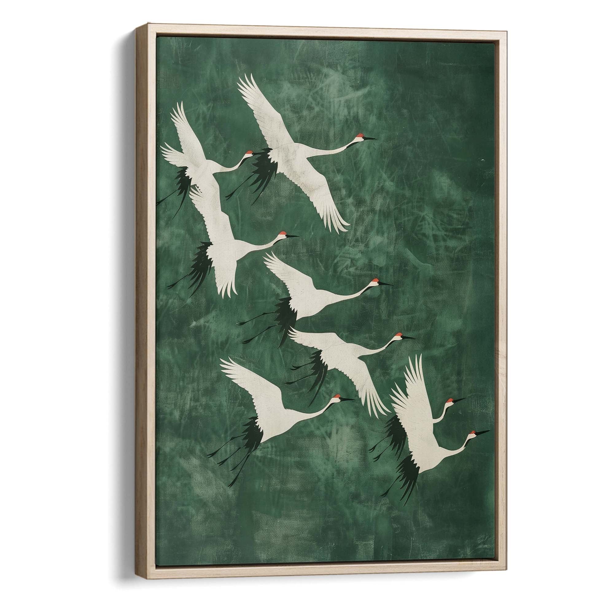 Cranes in Green Sky No2 Canvas Print Canvas Art Wildfrog Art