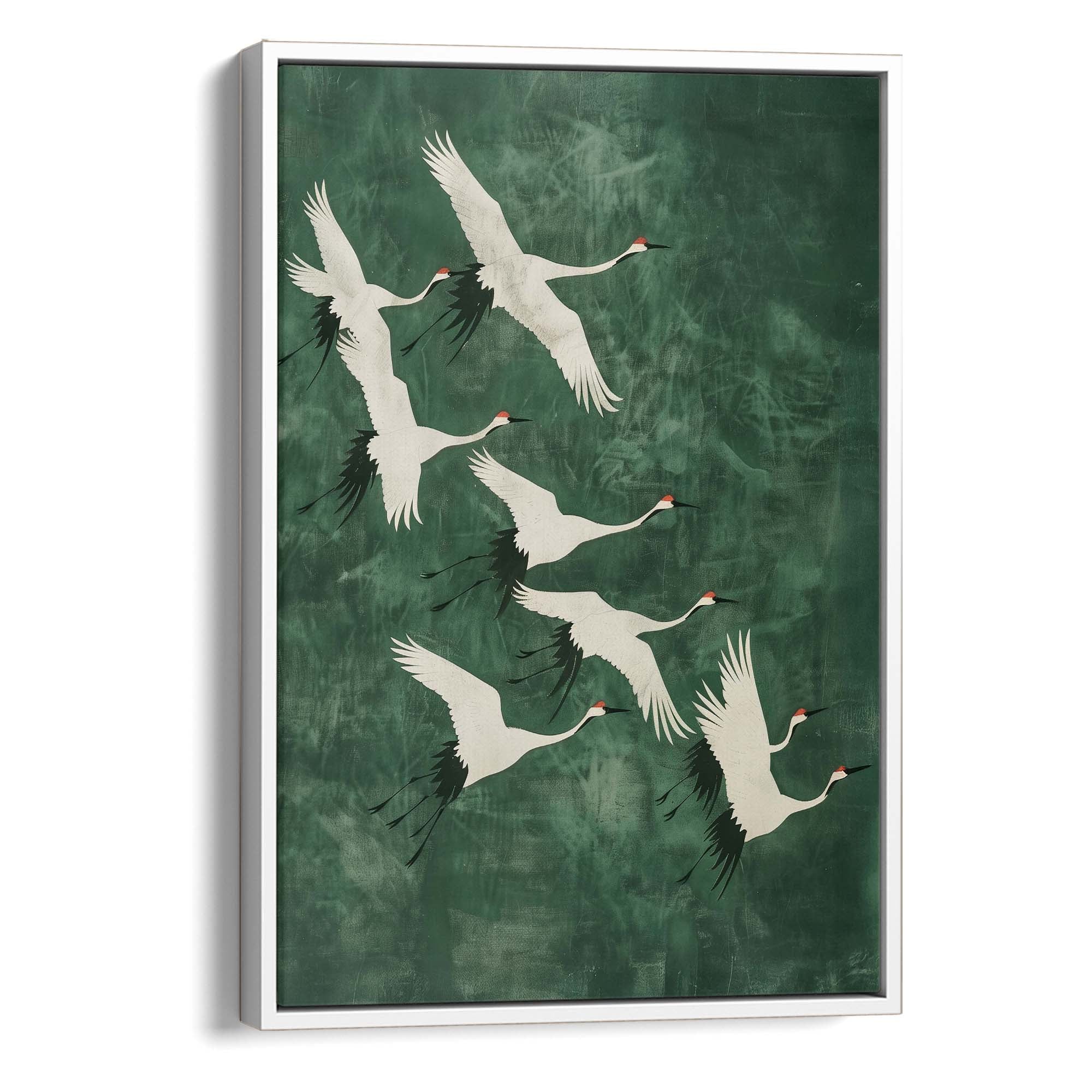 Cranes in Green Sky No2 Canvas Print Canvas Art Wildfrog Art