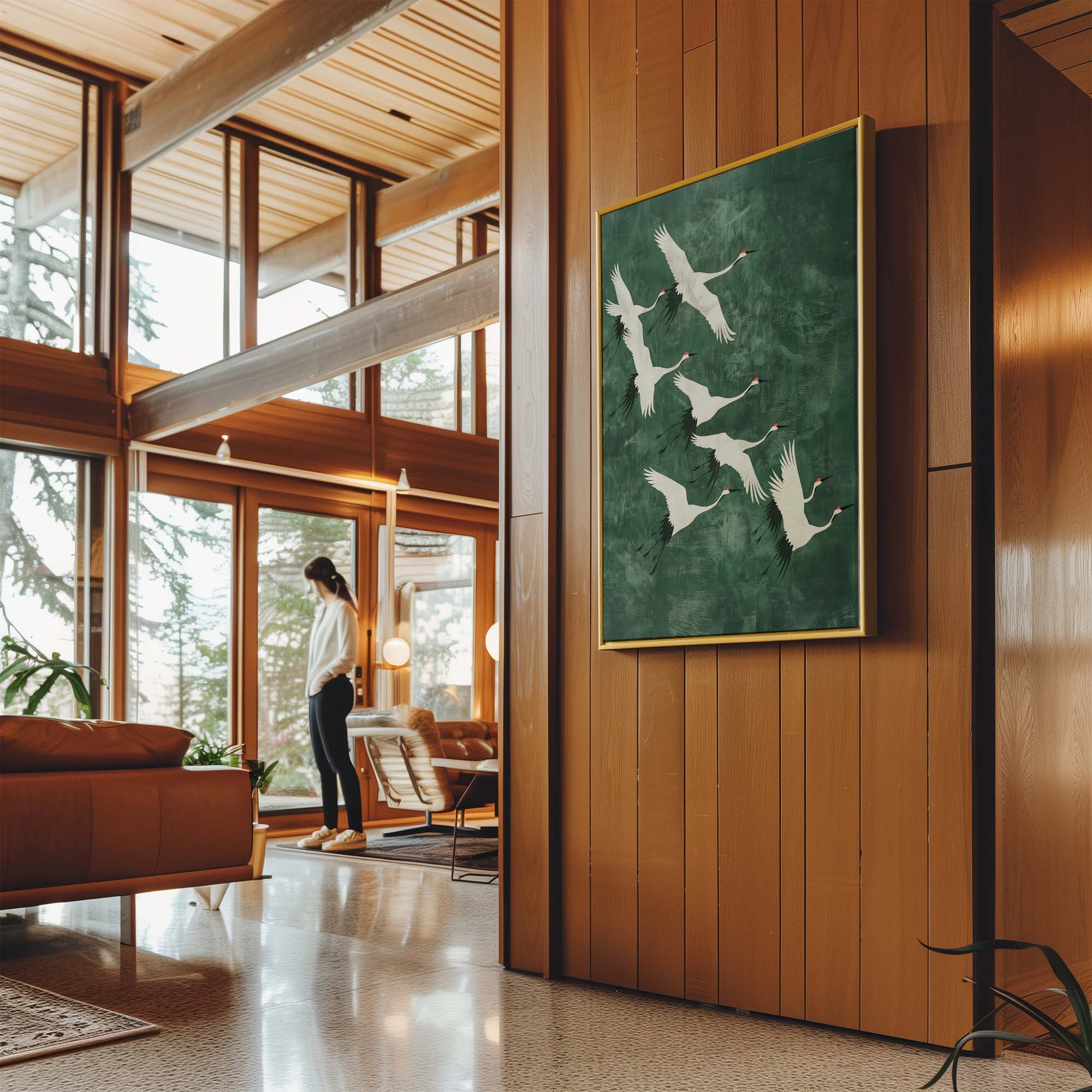 Cranes in Green Sky No2 Canvas Print Canvas Art Wildfrog Art