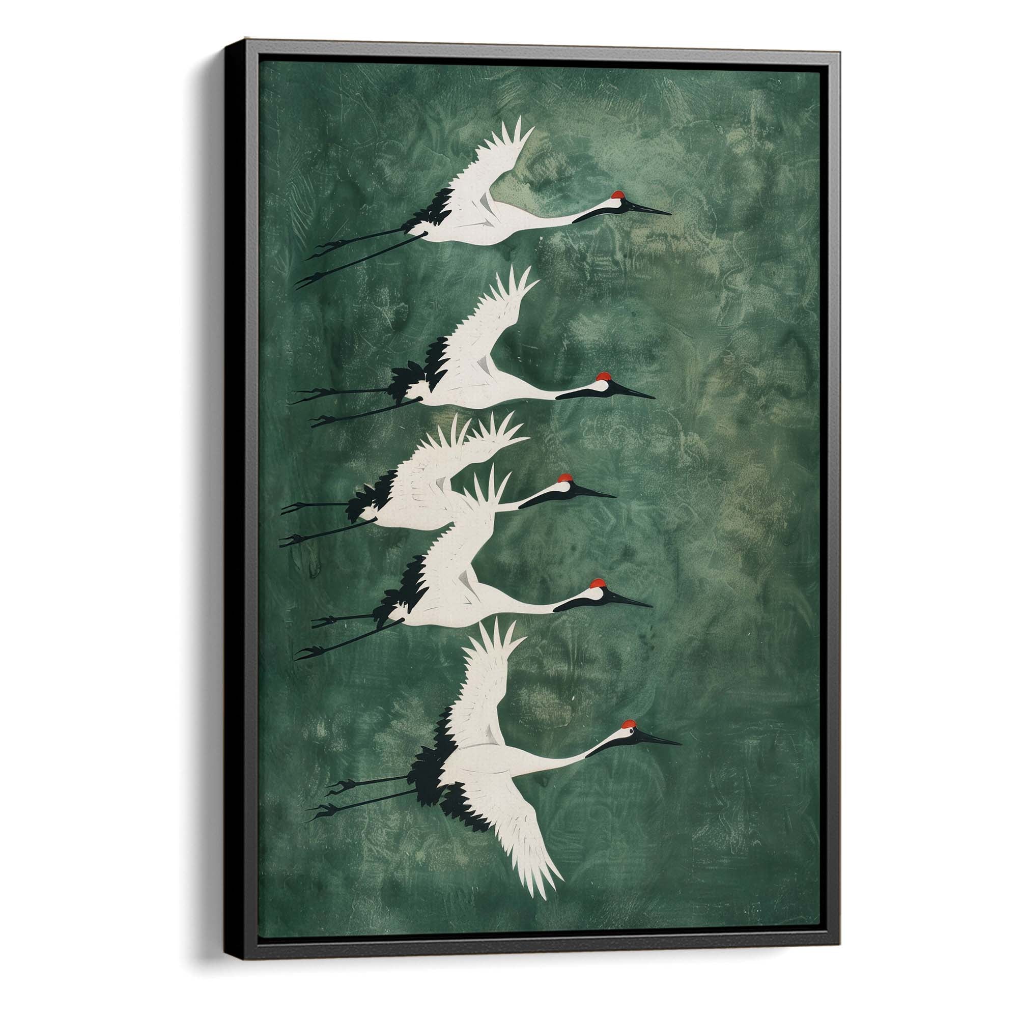 Cranes in Green Sky No3 Canvas Print Canvas Art Wildfrog Art