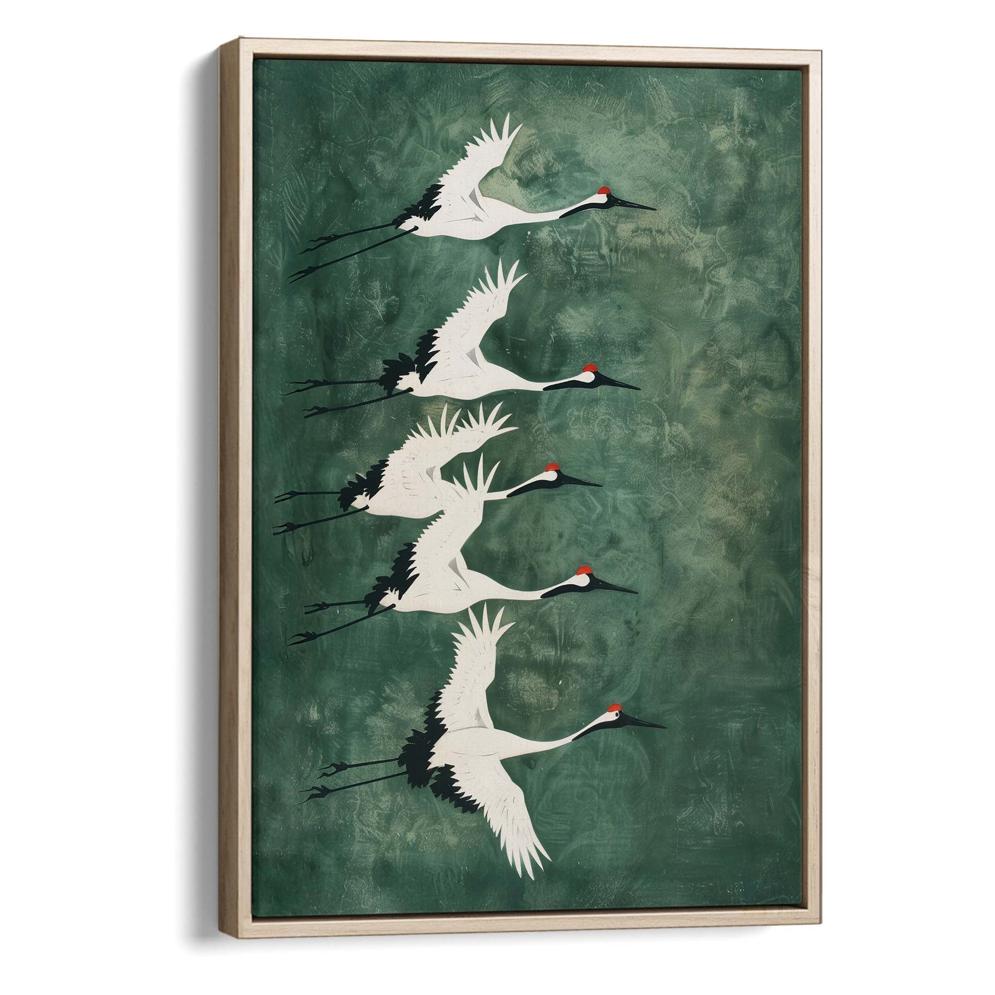 Cranes in Green Sky No3 Canvas Print Canvas Art Wildfrog Art