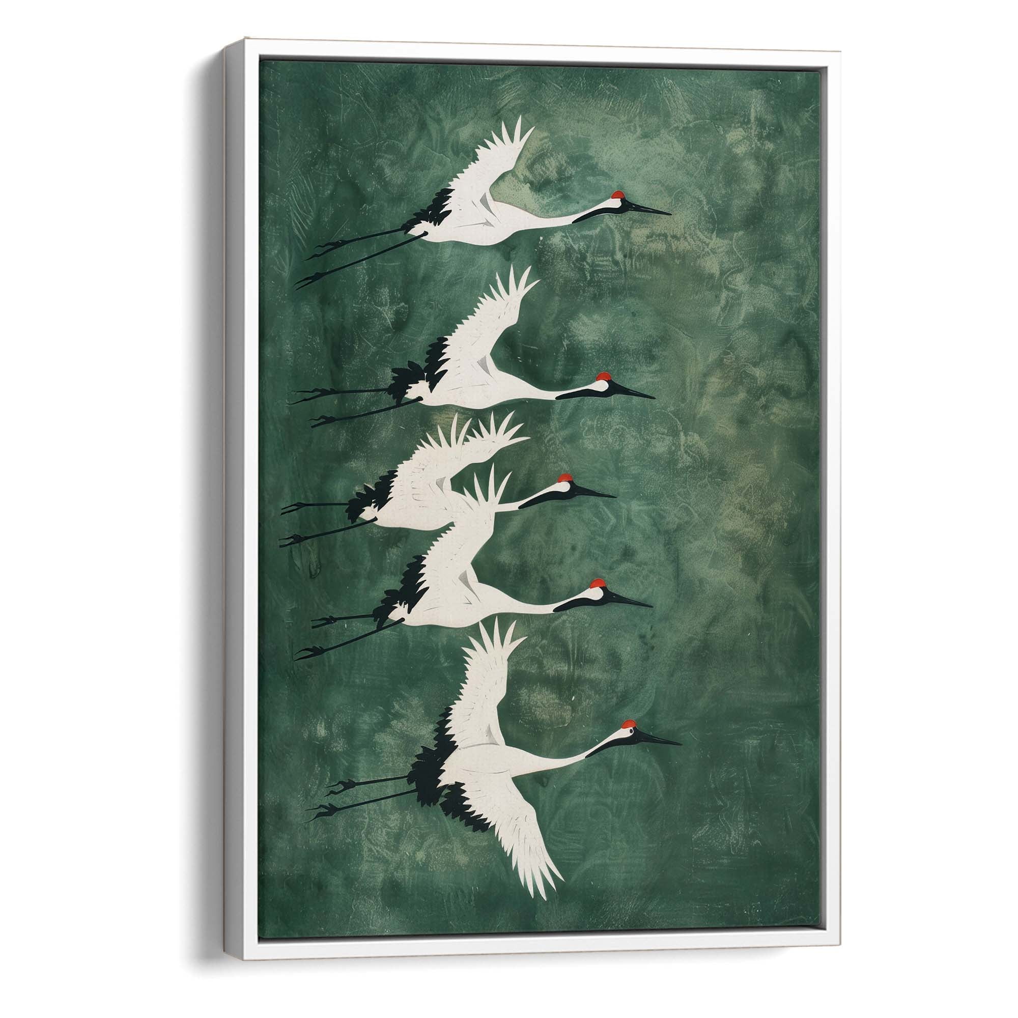 Cranes in Green Sky No3 Canvas Print Canvas Art Wildfrog Art