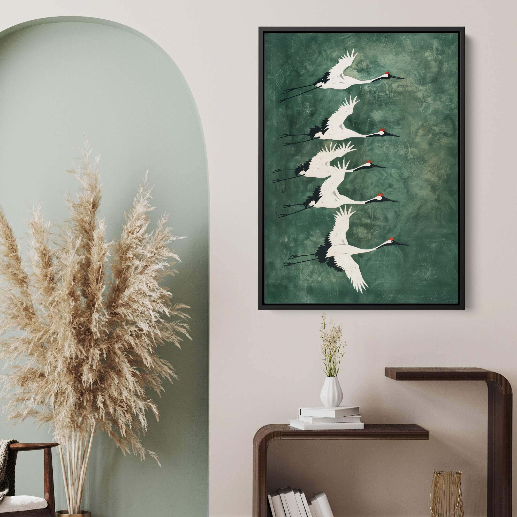 Cranes in Green Sky No3 Canvas Print Canvas Art Wildfrog Art