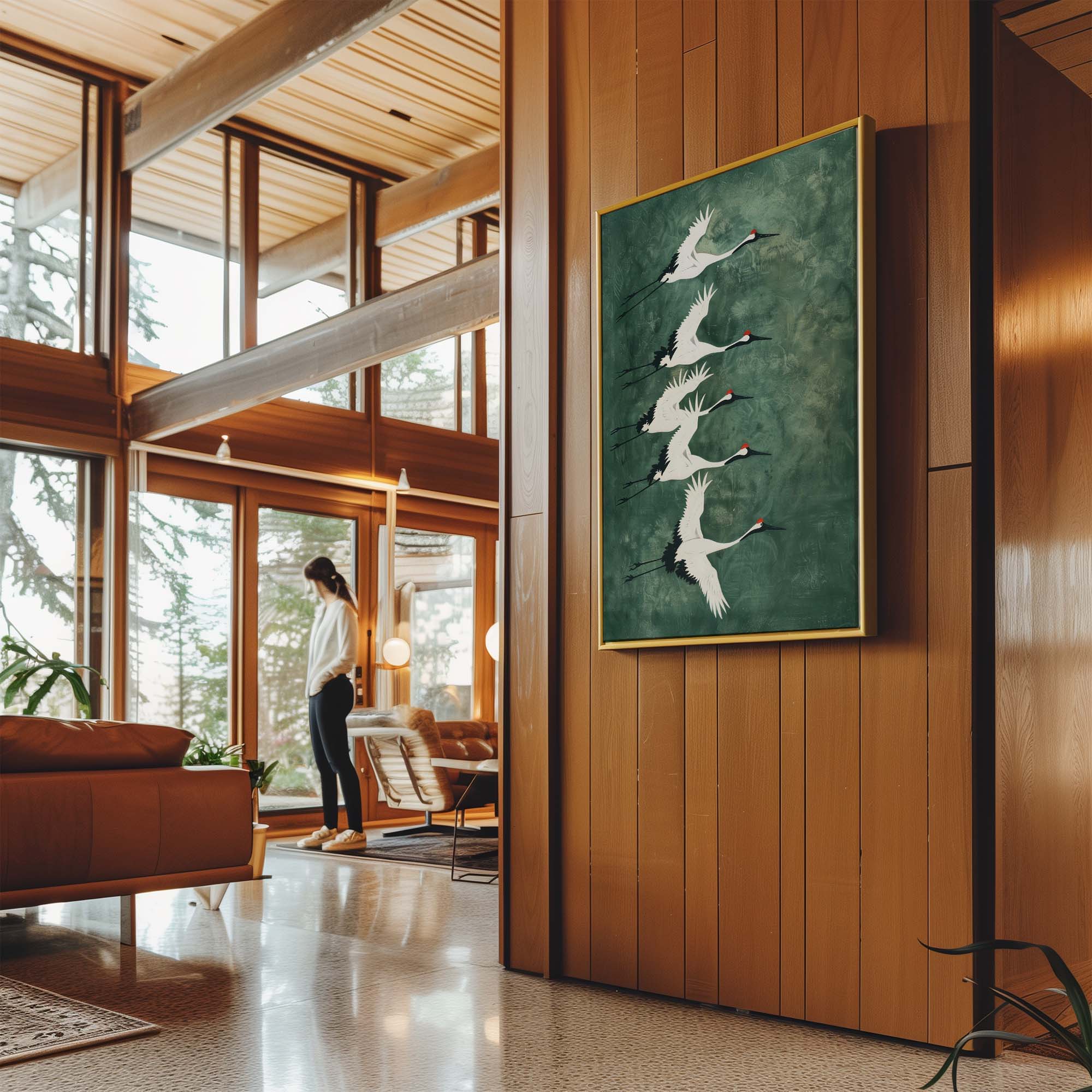 Cranes in Green Sky No3 Canvas Print Canvas Art Wildfrog Art