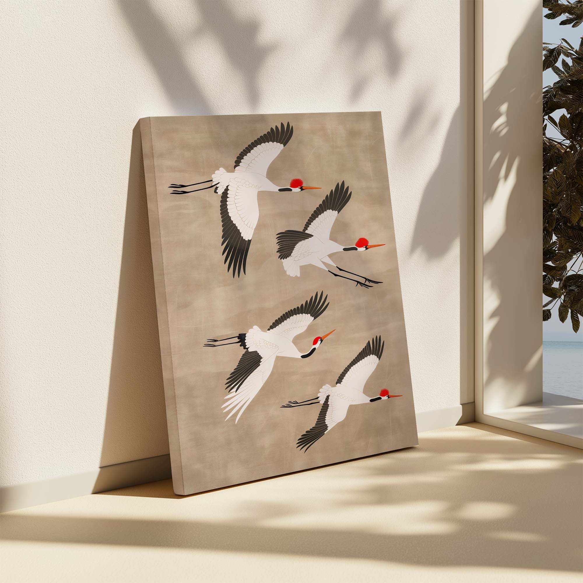 Cranes in Tan Sky Canvas Print Canvas Art Wildfrog Art