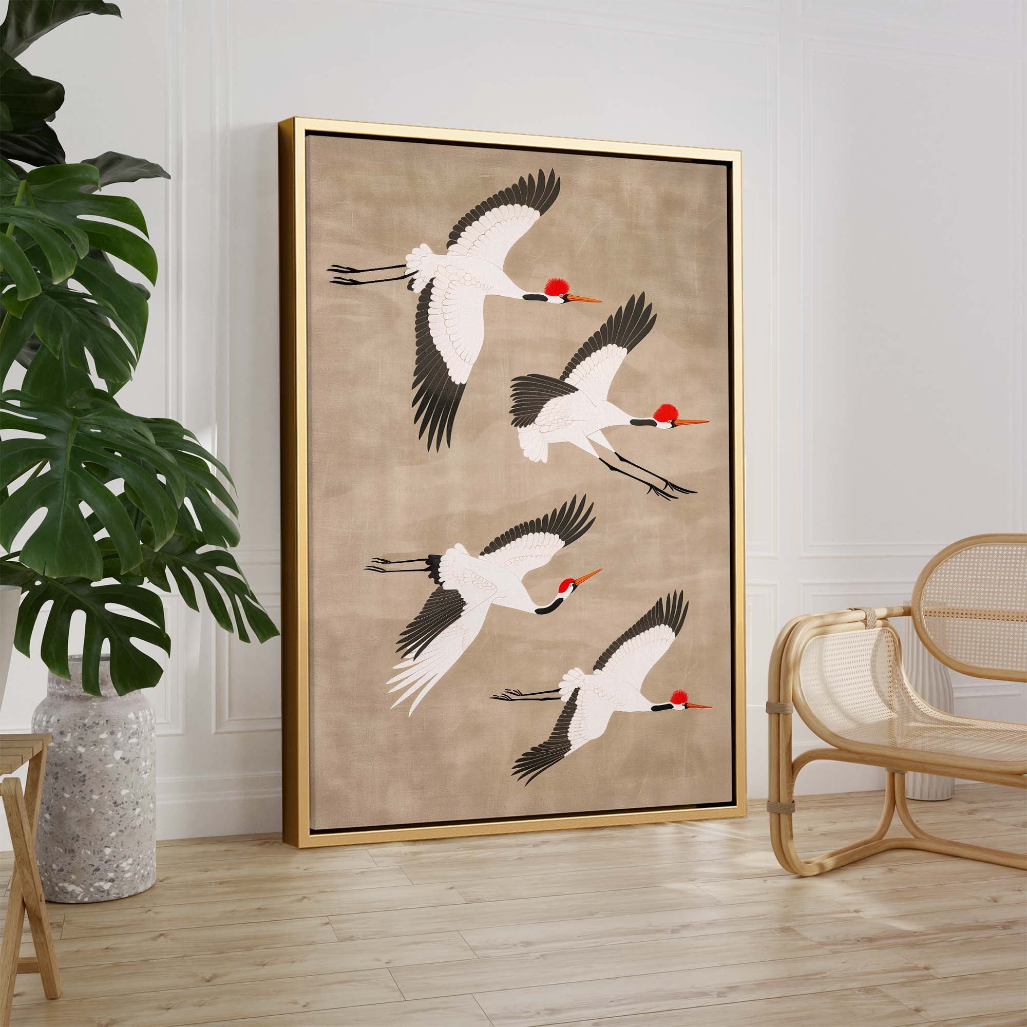 Cranes in Tan Sky Canvas Print Canvas Art Wildfrog Art