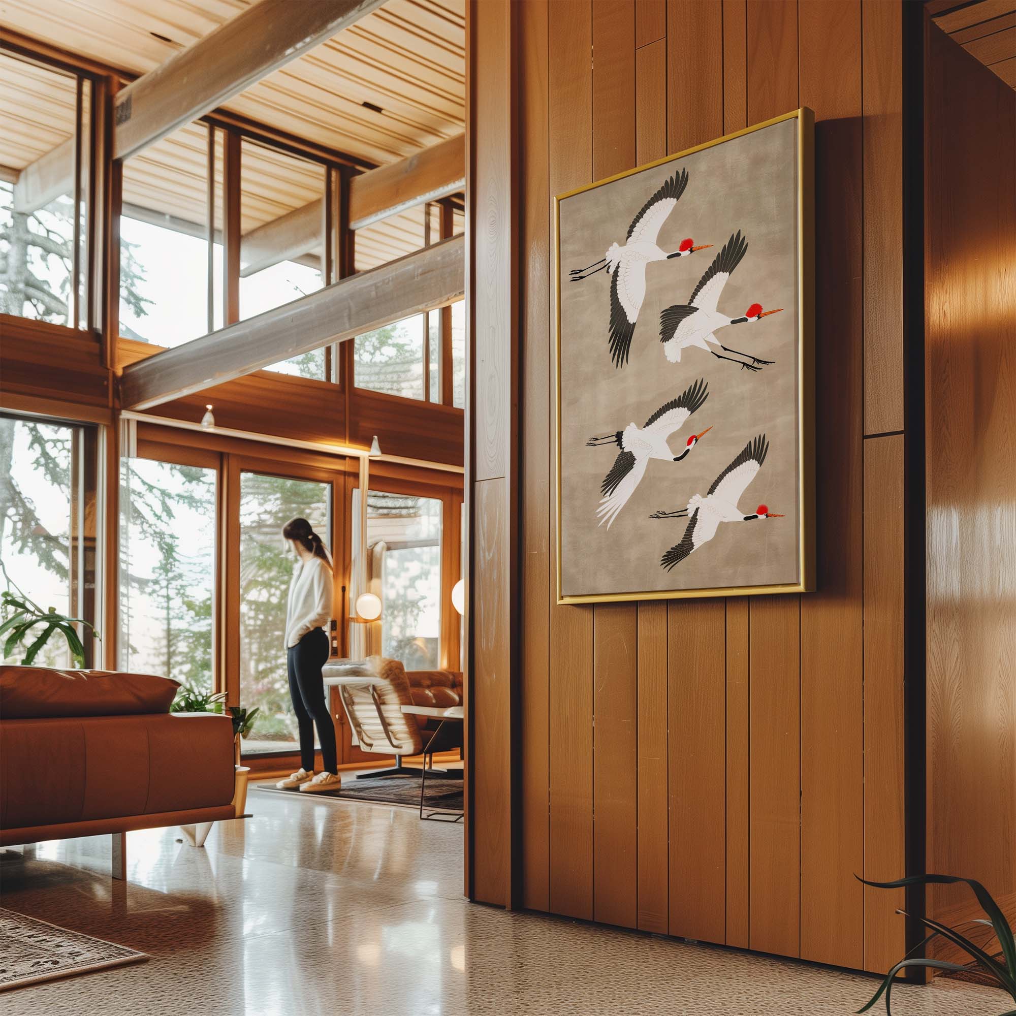 Cranes in Tan Sky Canvas Print Canvas Art Wildfrog Art