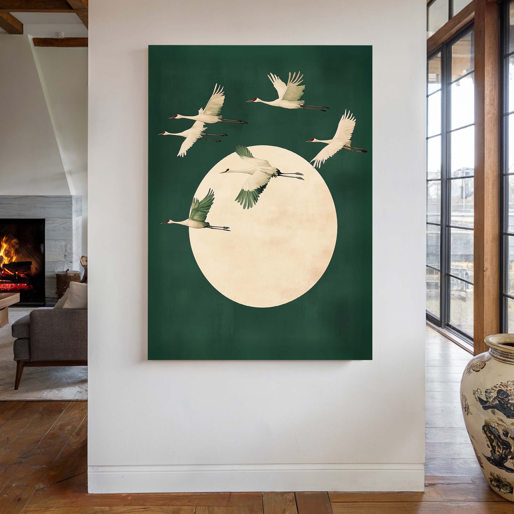 Deep Green Cranes Canvas Print Canvas Art Wildfrog Art