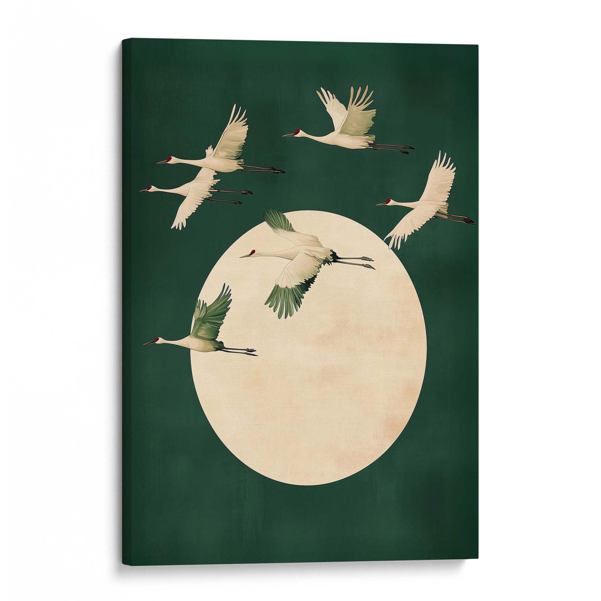 Deep Green Cranes Canvas Print Canvas Art Wildfrog Art