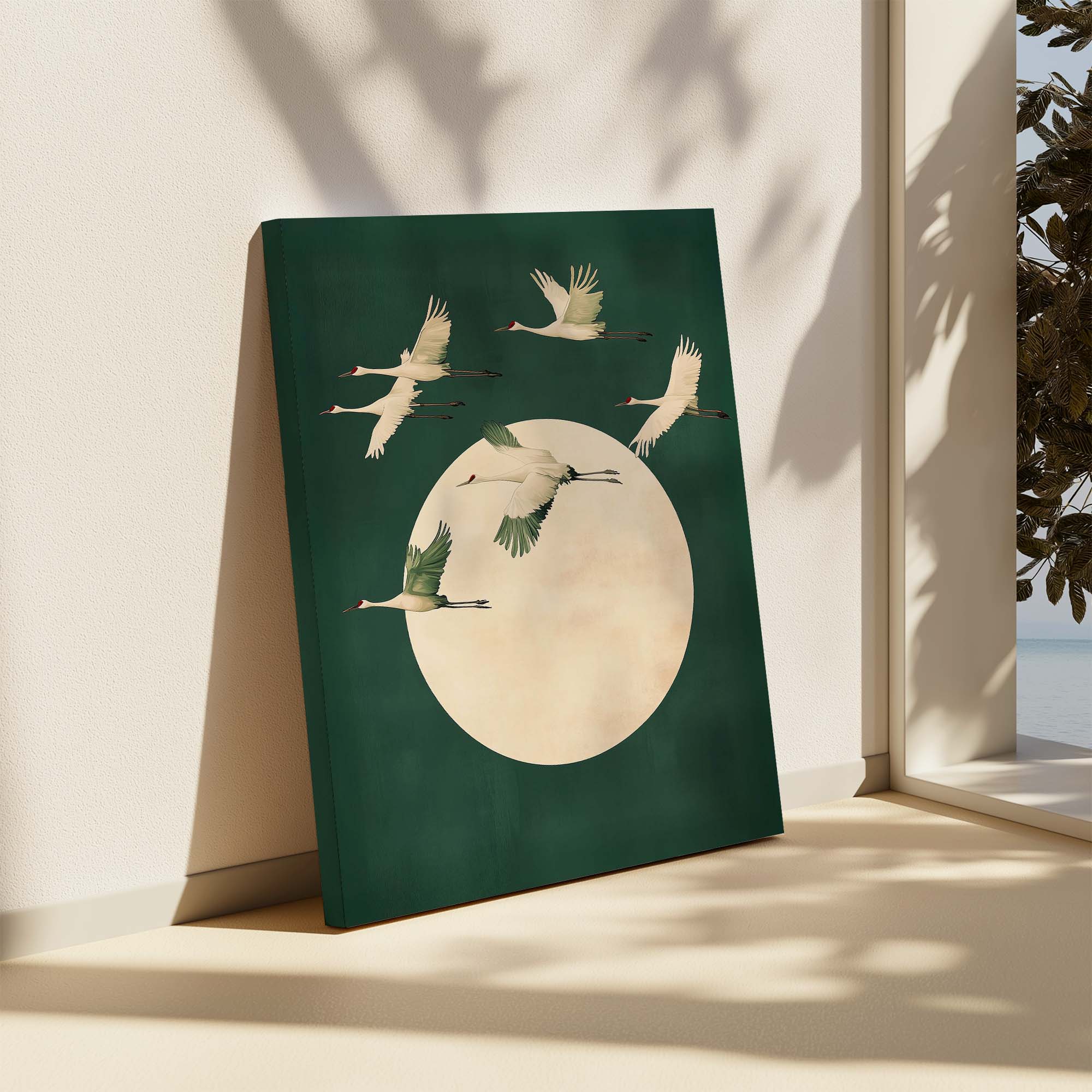 Deep Green Cranes Canvas Print Canvas Art Wildfrog Art