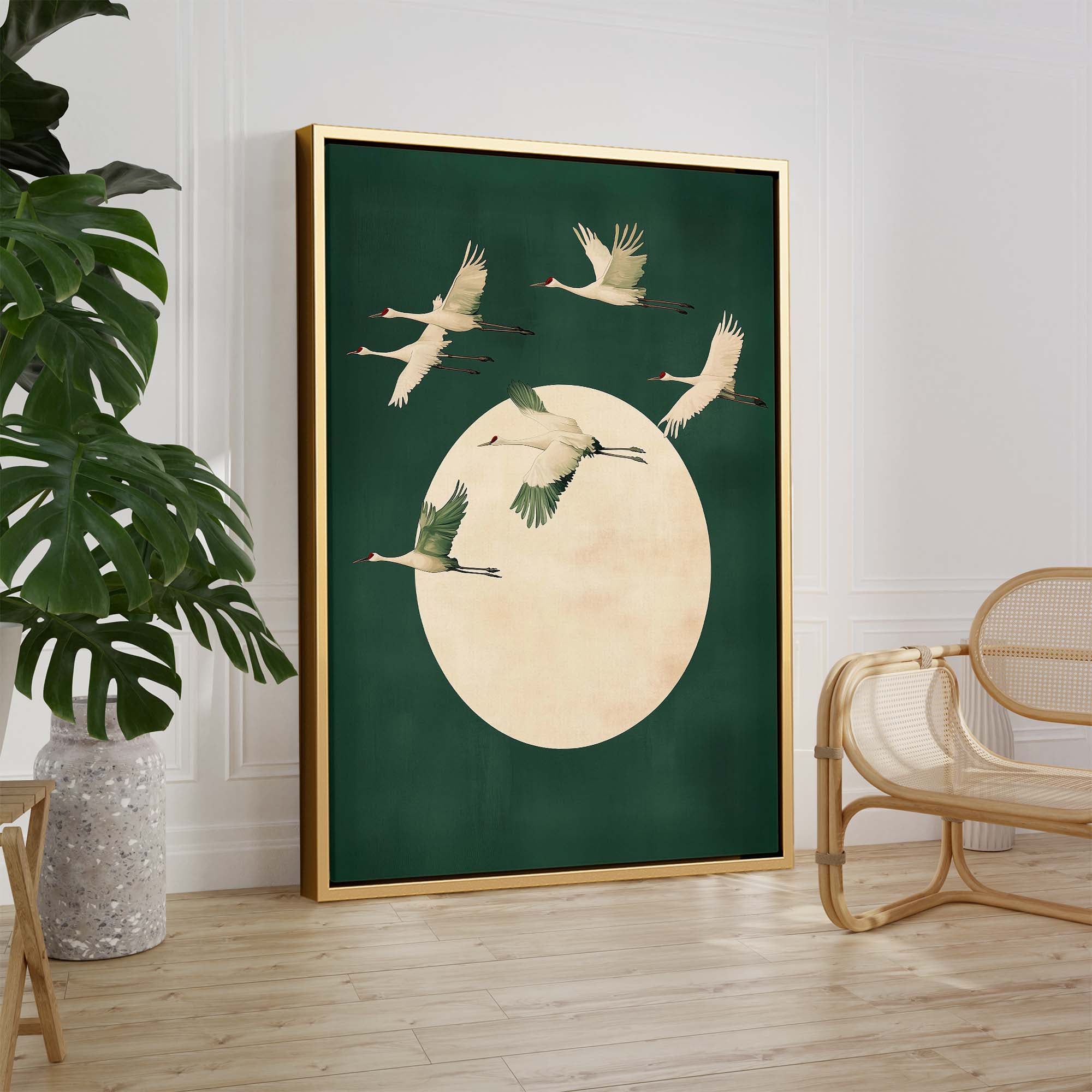 Deep Green Cranes Canvas Print Canvas Art Wildfrog Art