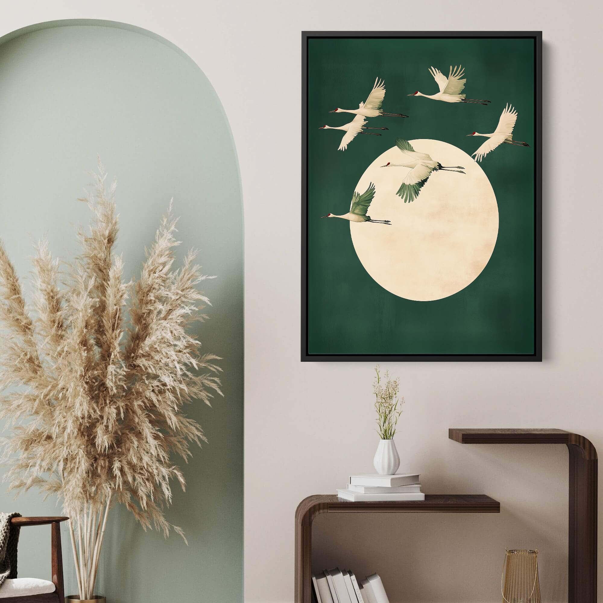 Deep Green Cranes Canvas Print Canvas Art Wildfrog Art