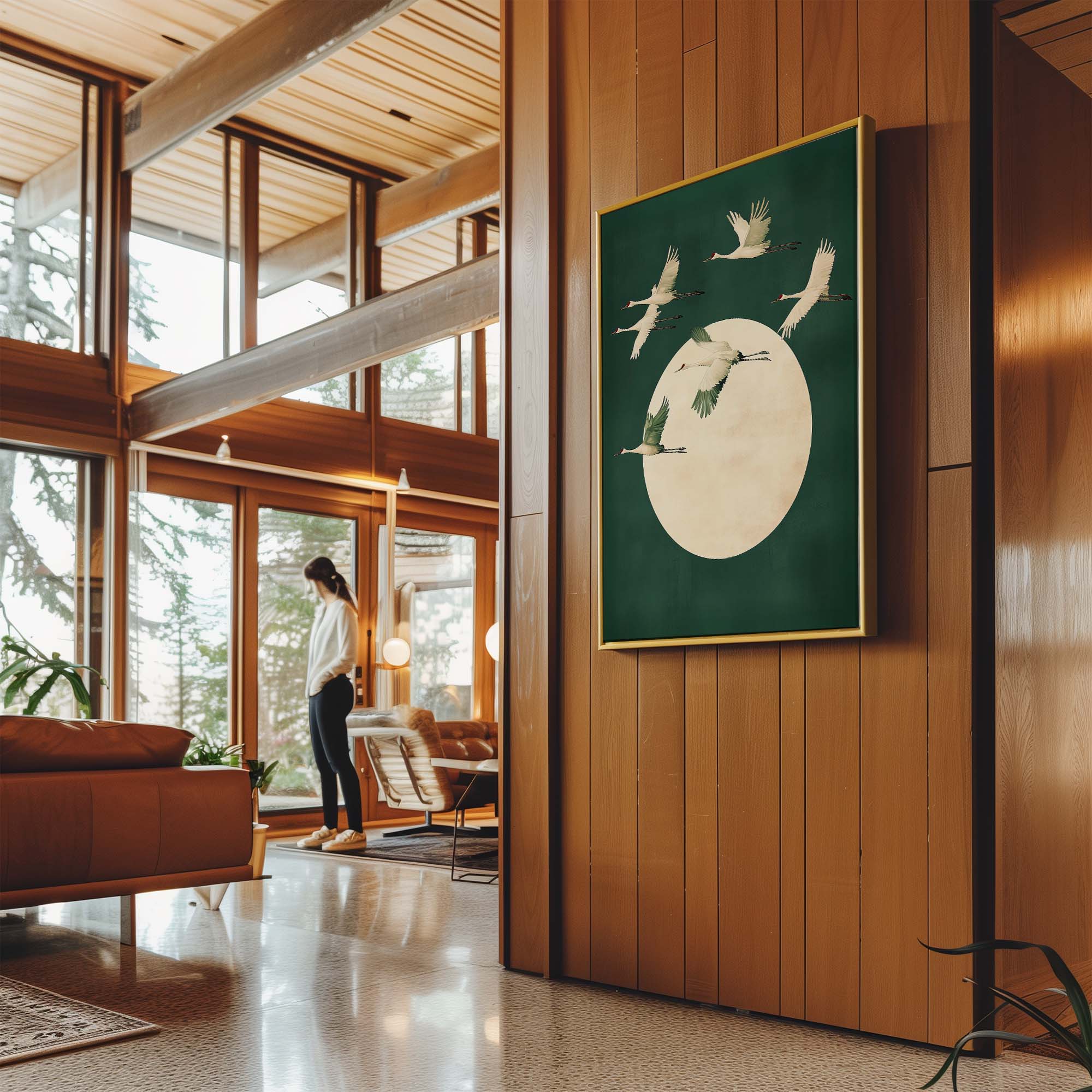 Deep Green Cranes Canvas Print Canvas Art Wildfrog Art