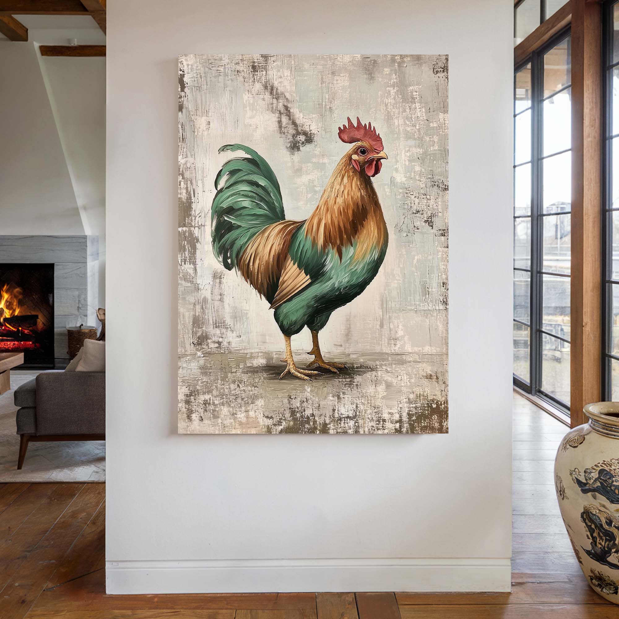 Farmhouse Cockerel Brown Canvas Print Canvas Art Wildfrog Art