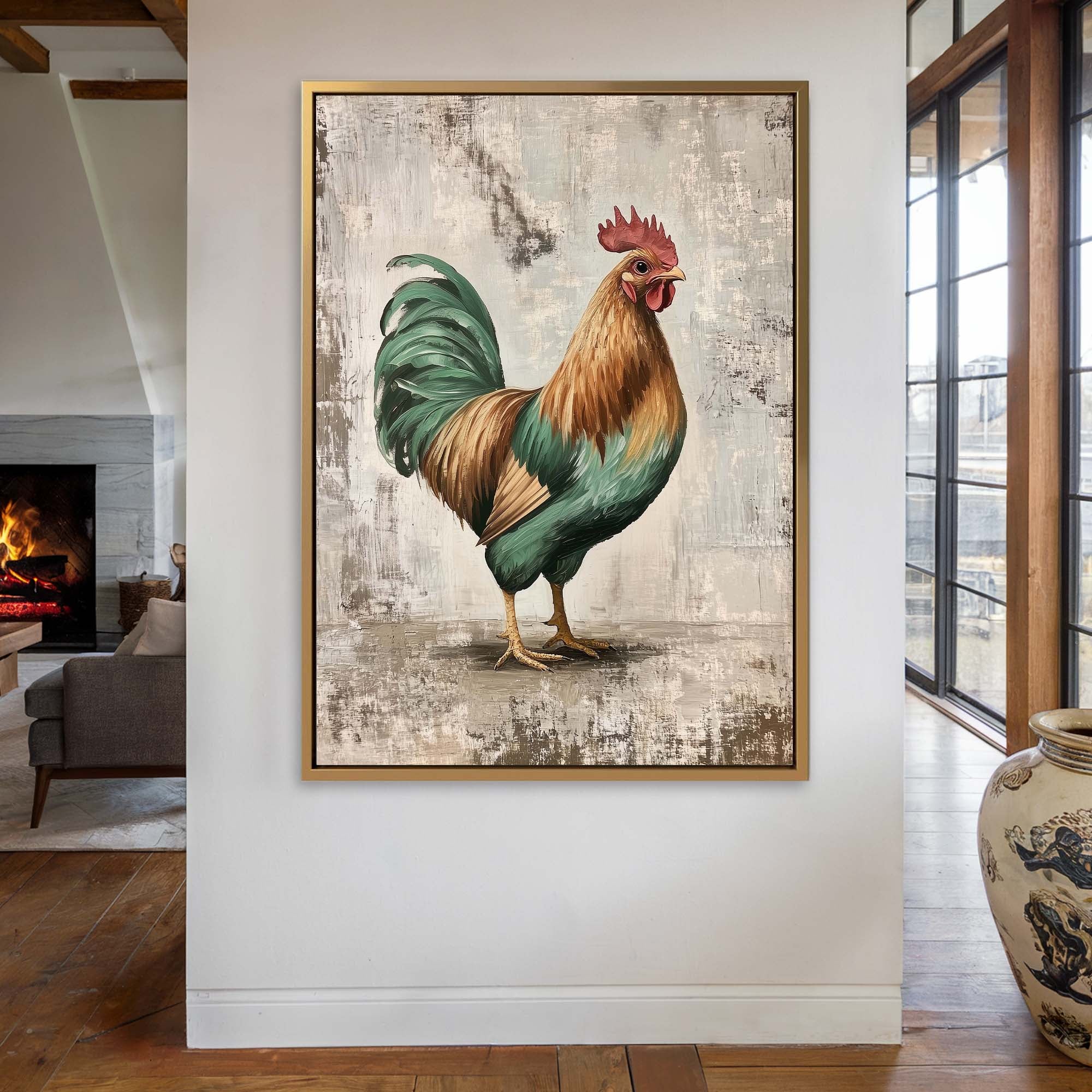 Farmhouse Cockerel Brown Canvas Print Canvas Art Wildfrog Art