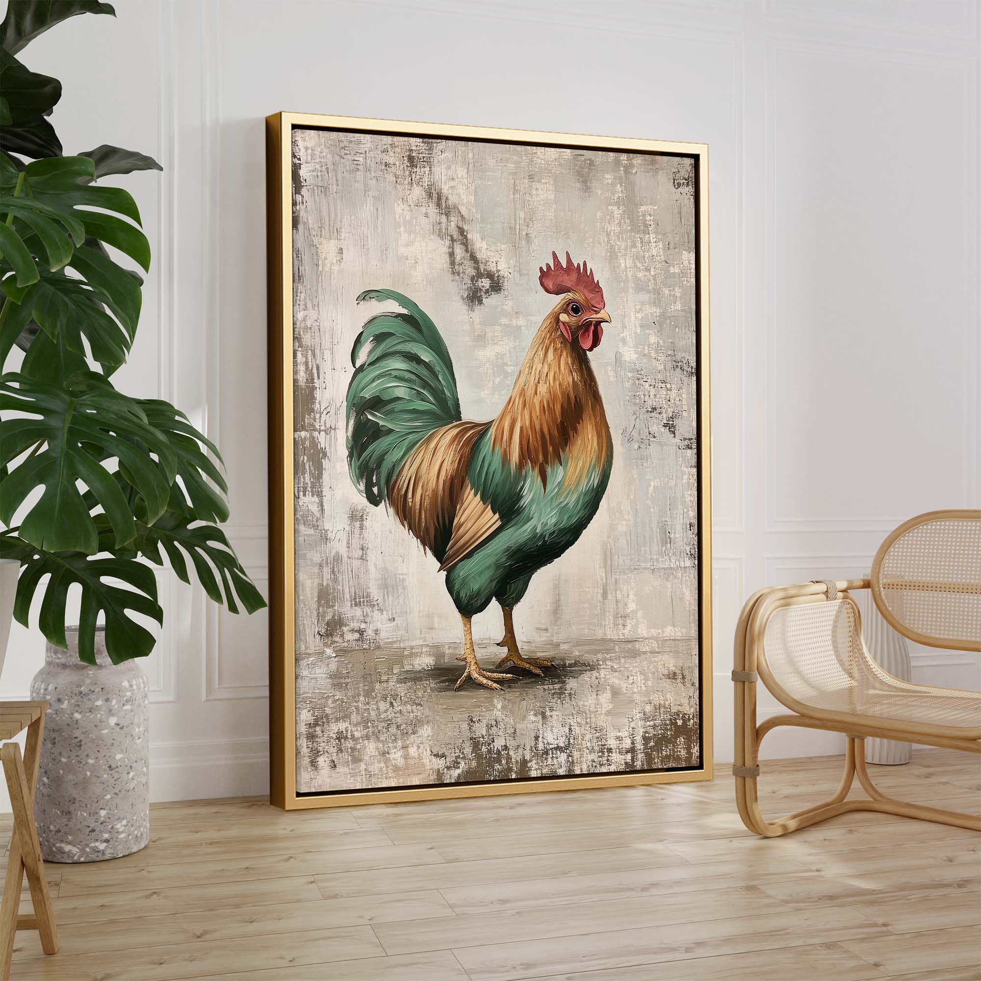 Farmhouse Cockerel Brown Canvas Print Canvas Art Wildfrog Art
