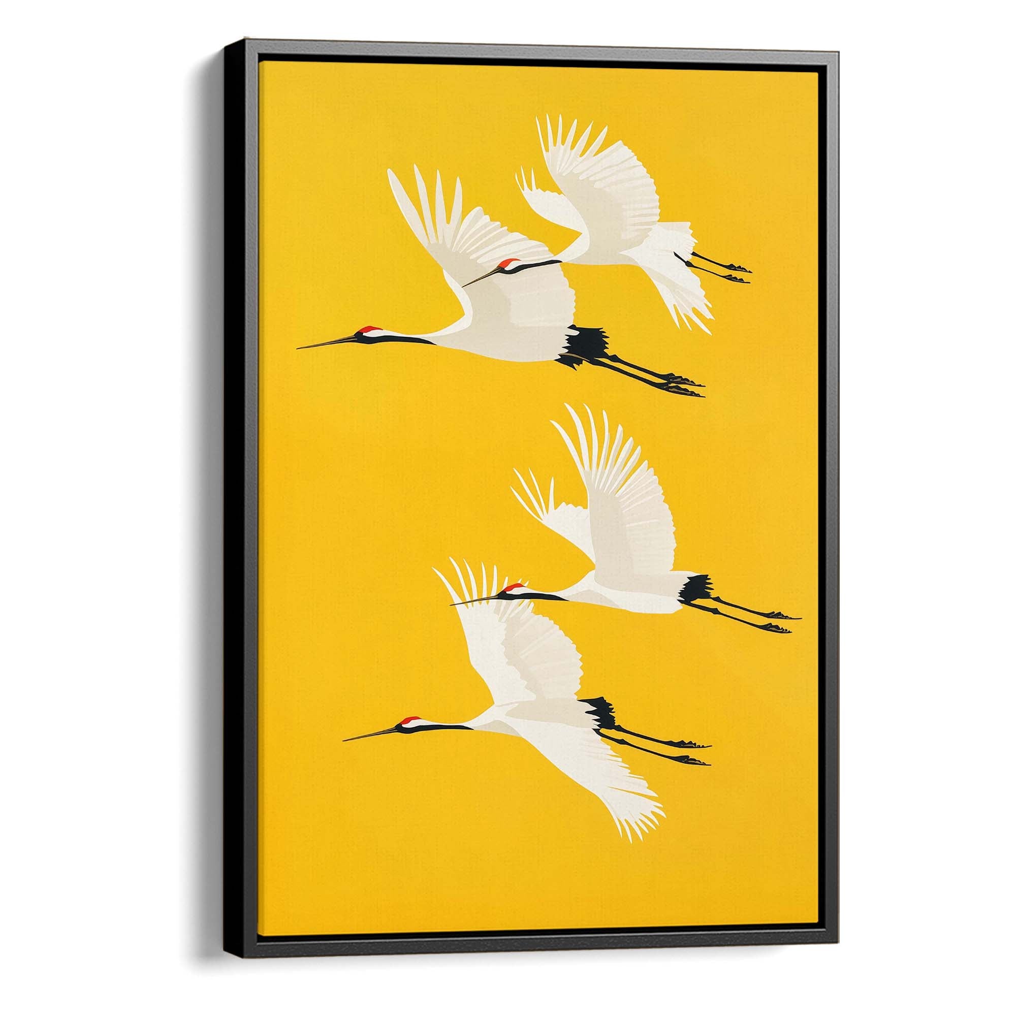 Four Cranes on Yellow Canvas Print Canvas Art Wildfrog Art