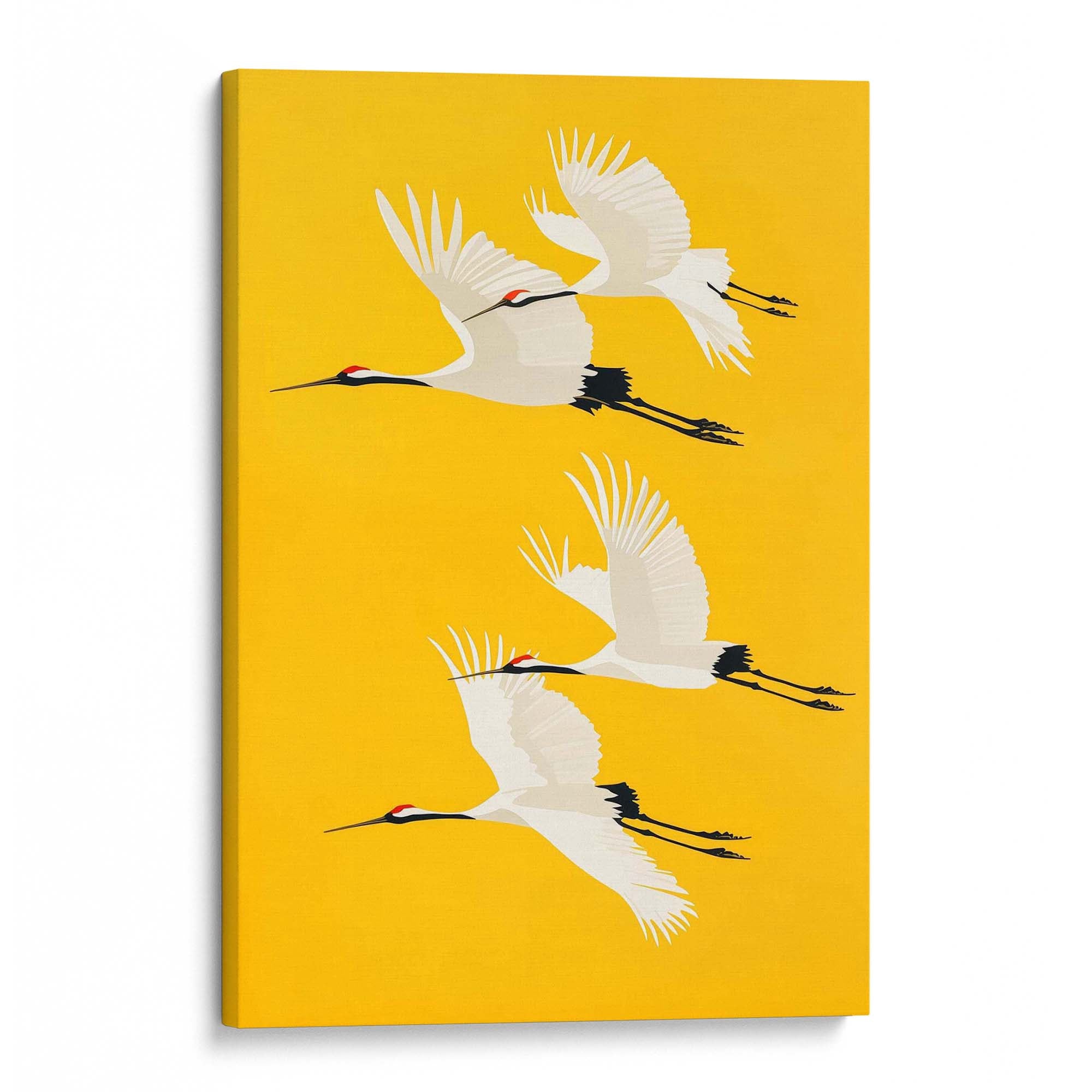 Four Cranes on Yellow Canvas Print Canvas Art Wildfrog Art