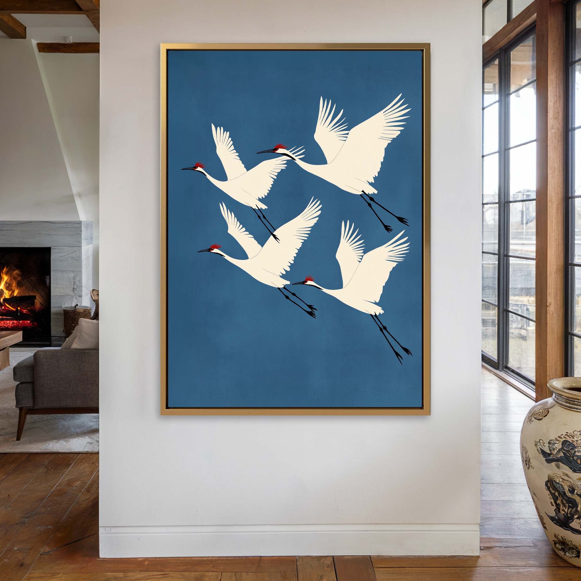 Four Red Crested Cranes Canvas Print Canvas Art Wildfrog Art