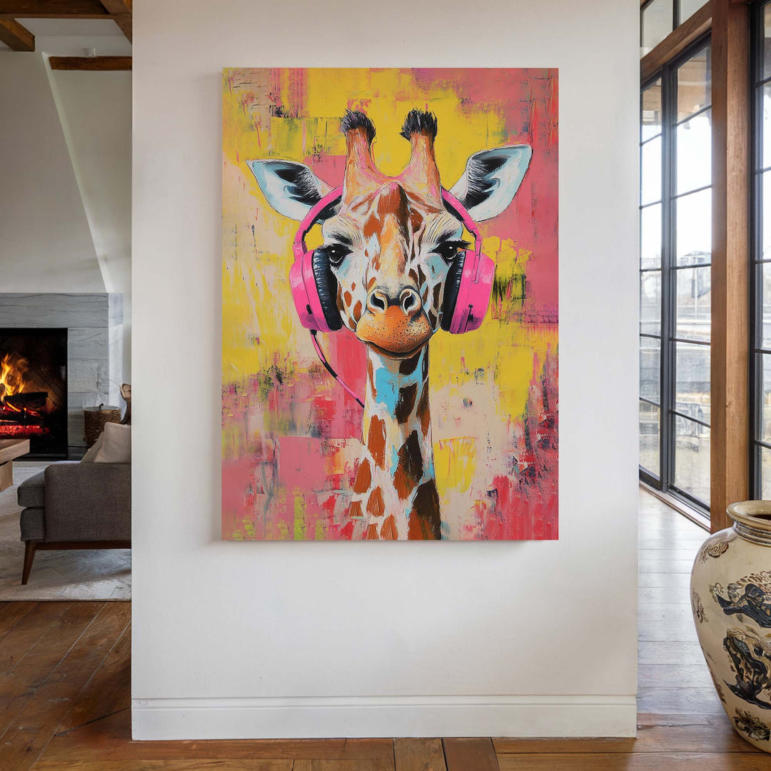 Giraffe Pink DJ Canvas Print Canvas Art Wildfrog Art
