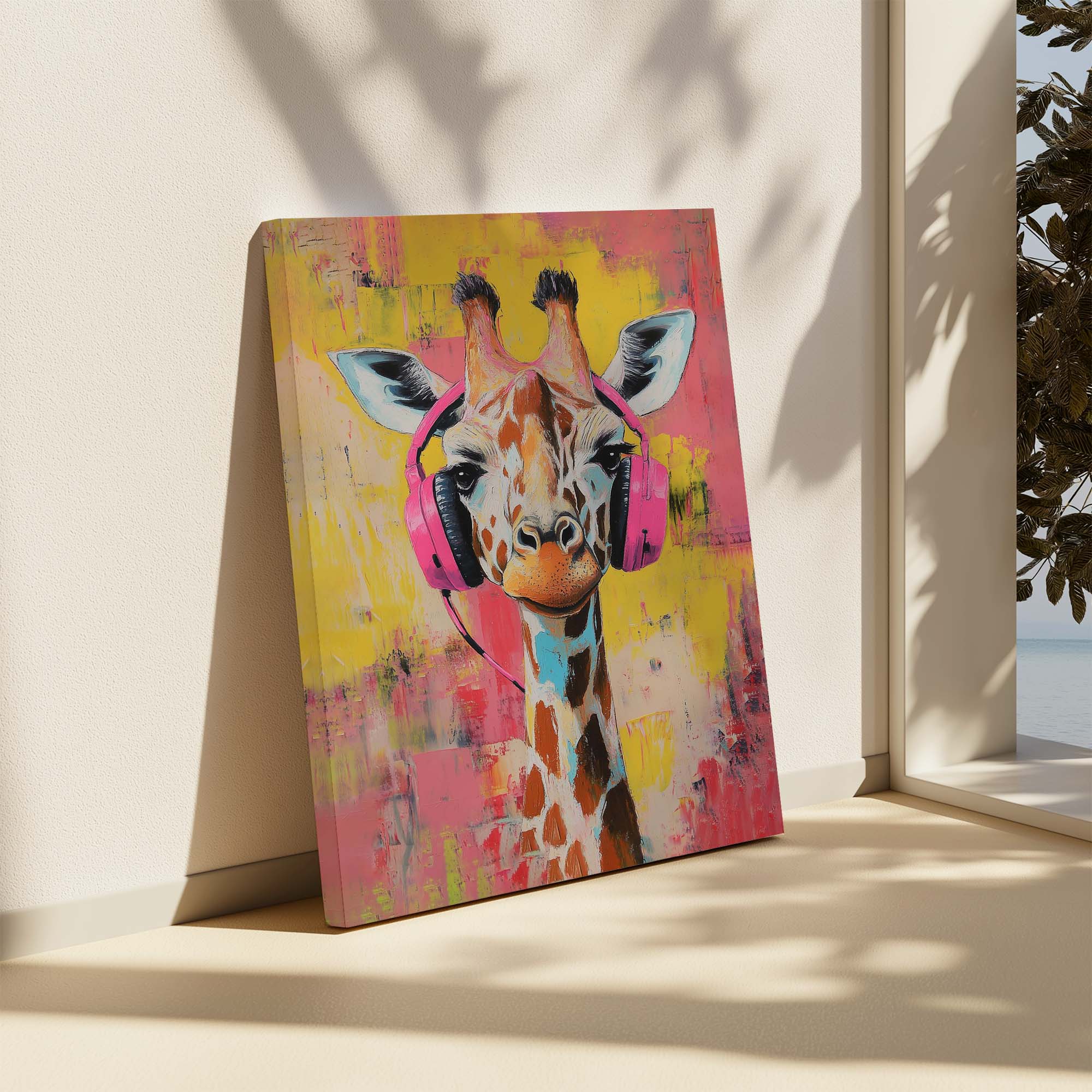 Giraffe Pink DJ Canvas Print