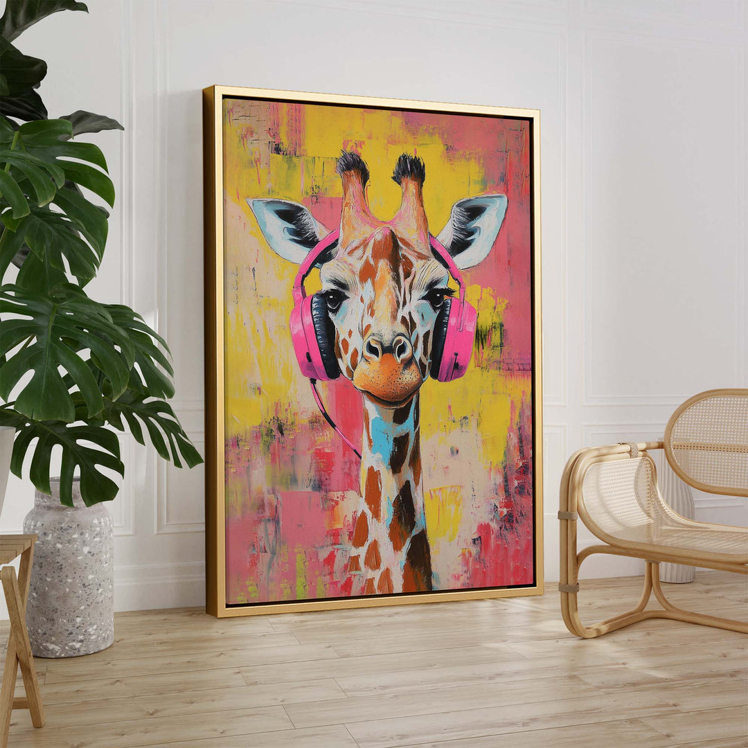Giraffe Pink DJ Canvas Print Canvas Art Wildfrog Art