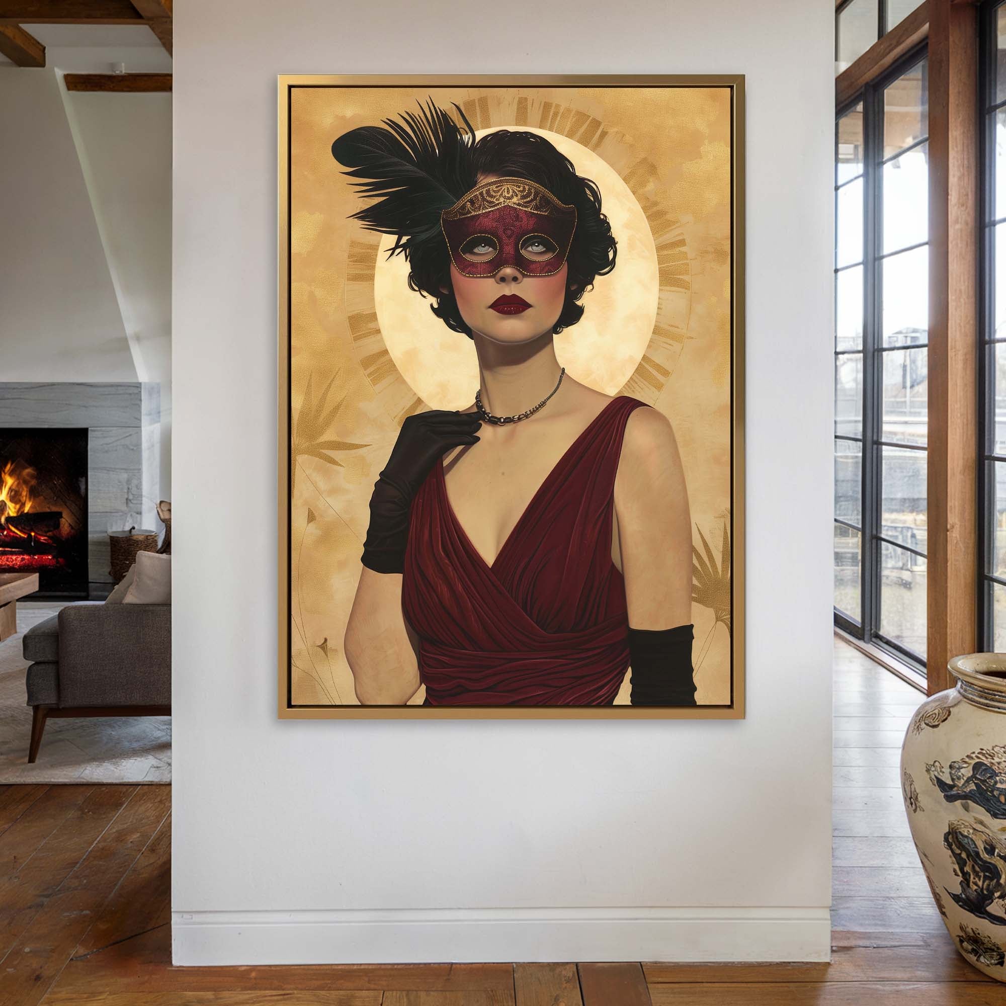 Gold Mask and Chain Necklace Canvas Print Canvas Art Wildfrog Art