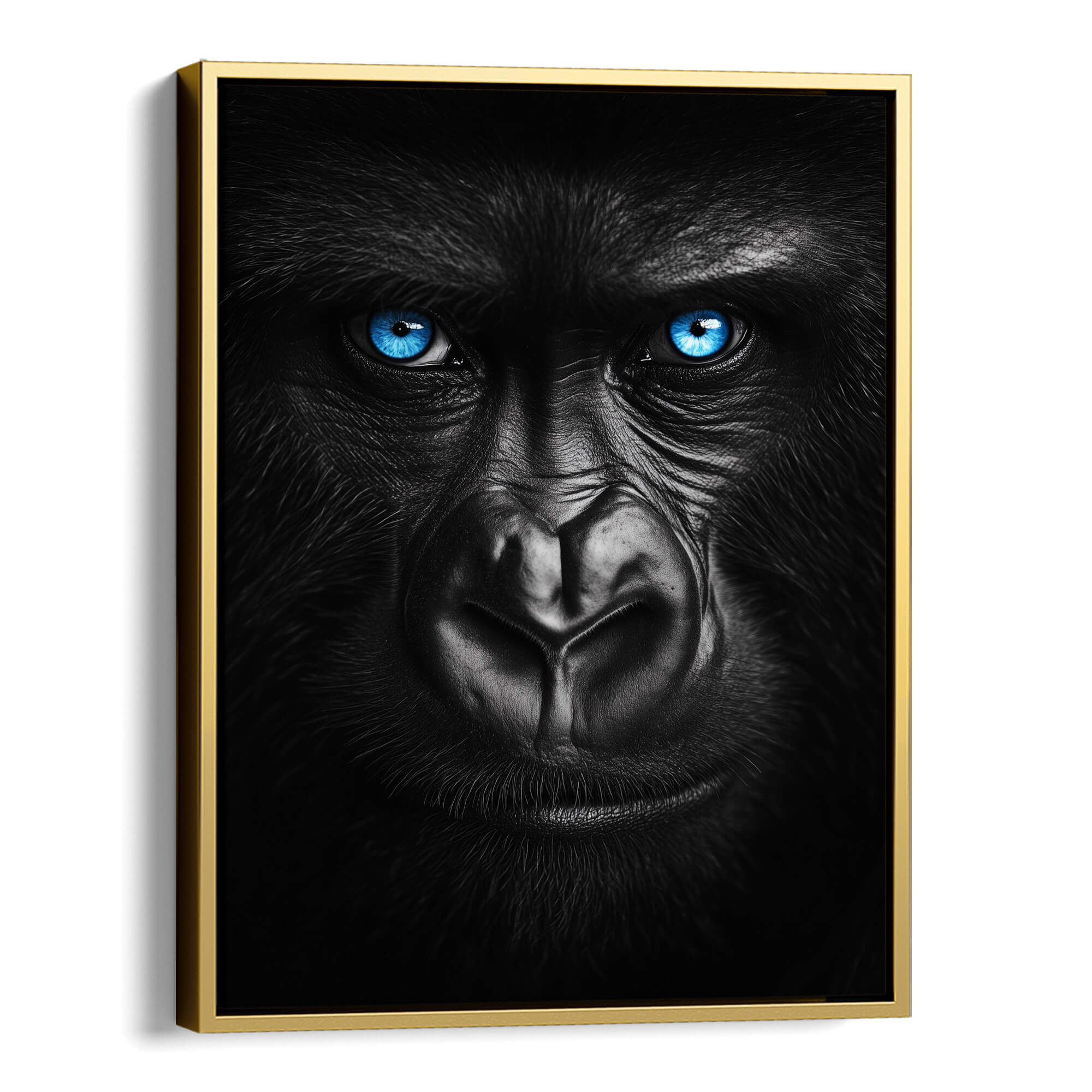 Gorilla Face with Blue Eyes Canvas Art Wildfrog Art