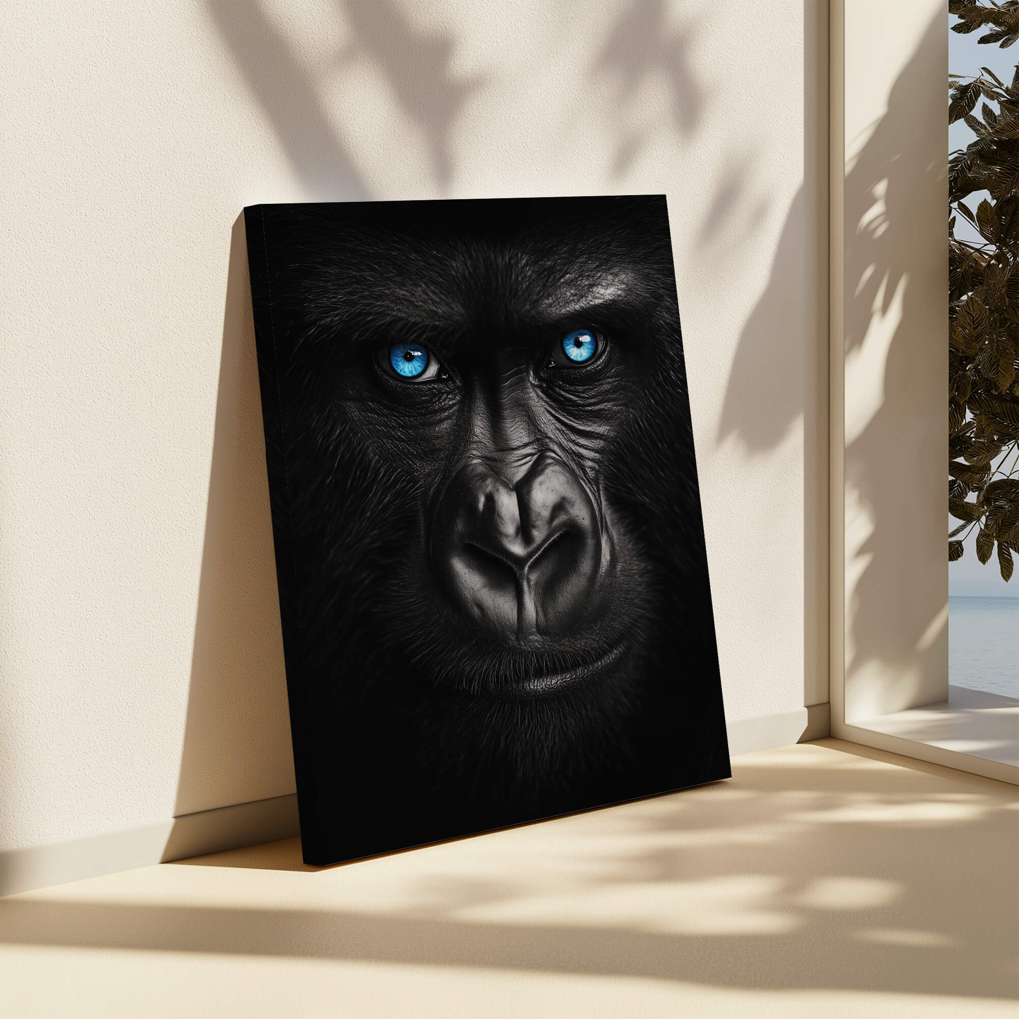 Gorilla Face with Blue Eyes Canvas Art Wildfrog Art