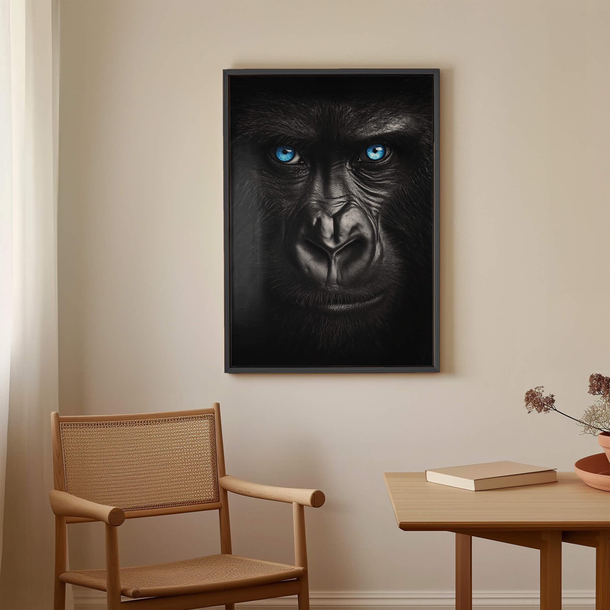Gorilla Face with Blue Eyes Canvas Art Wildfrog Art
