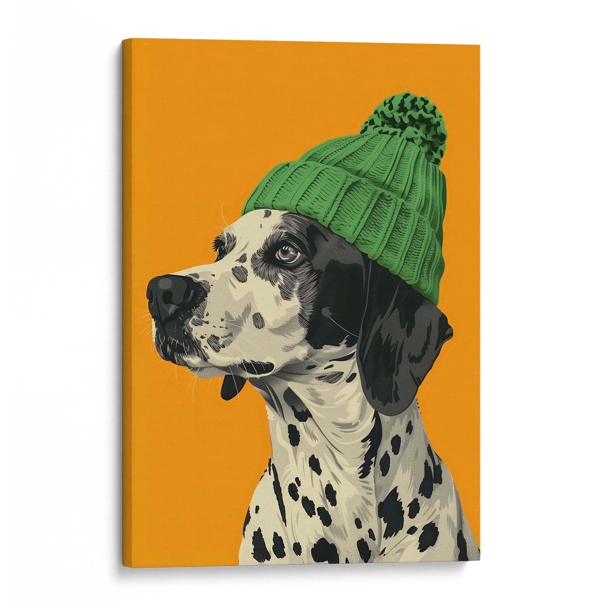 Green Bobble Hat Dalmatian Canvas Print Canvas Art Wildfrog Art