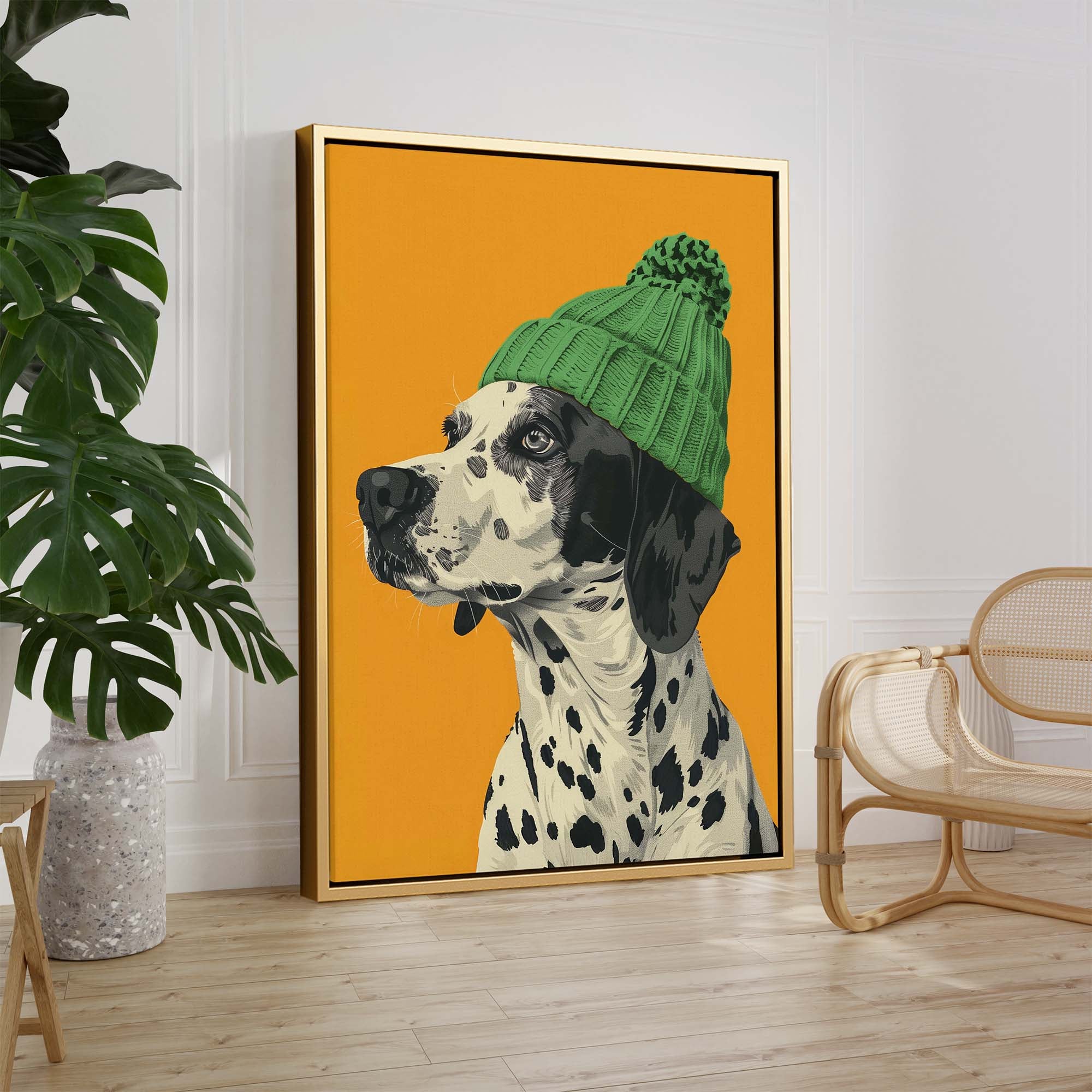 Green Bobble Hat Dalmatian Canvas Print Canvas Art Wildfrog Art