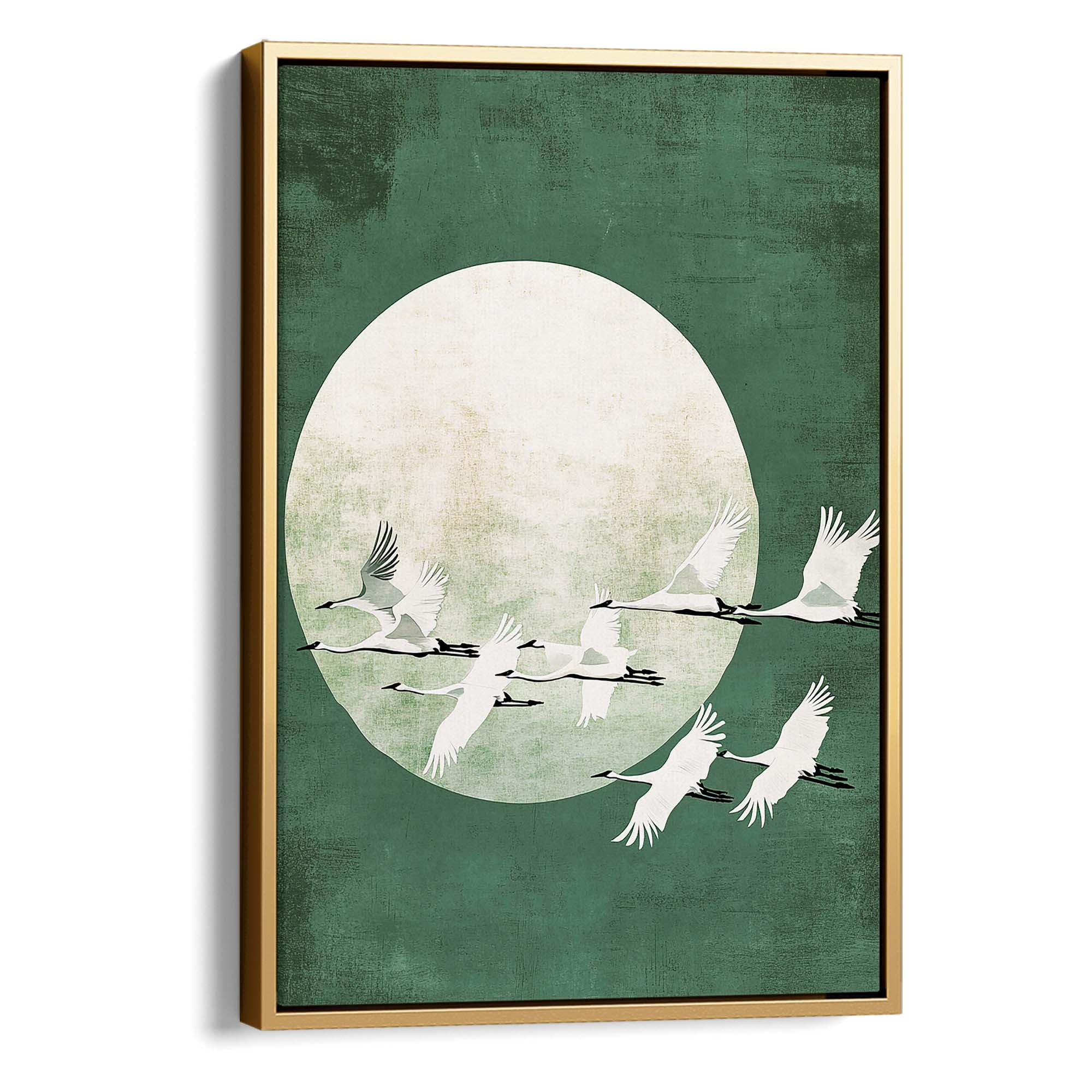Green Japanese Cranes Canvas Print Canvas Art Wildfrog Art