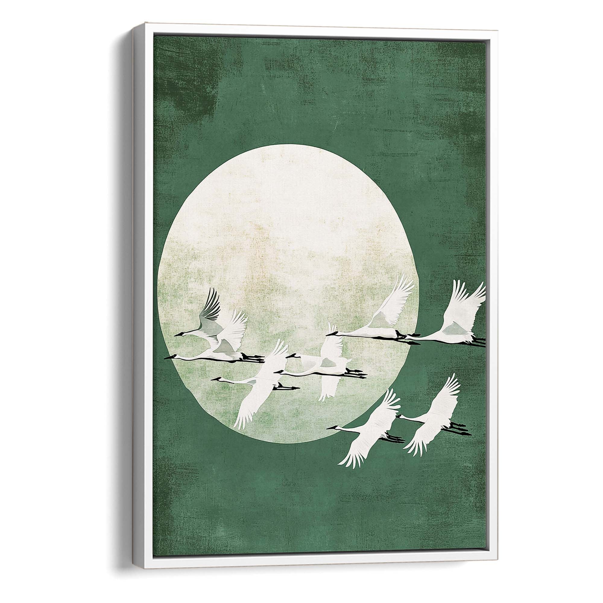 Green Japanese Cranes Canvas Print Canvas Art Wildfrog Art