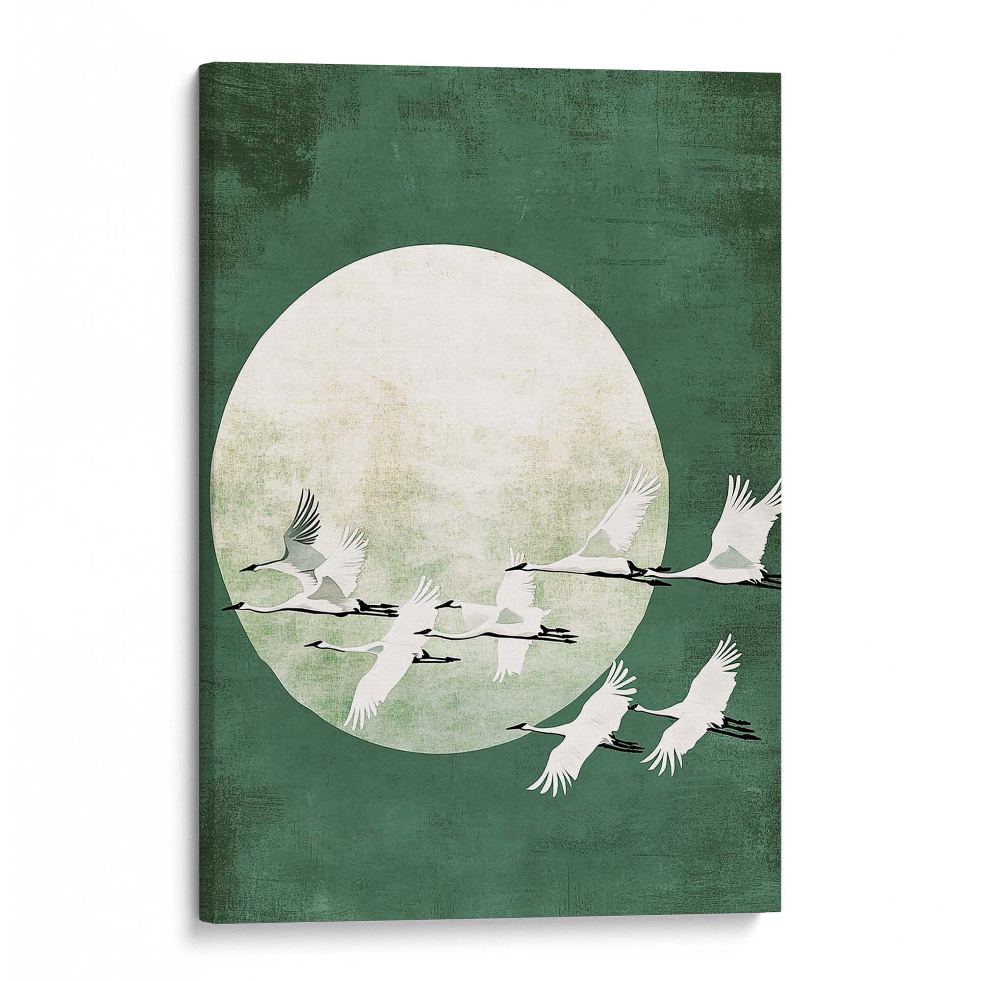 Green Japanese Cranes Canvas Print Canvas Art Wildfrog Art