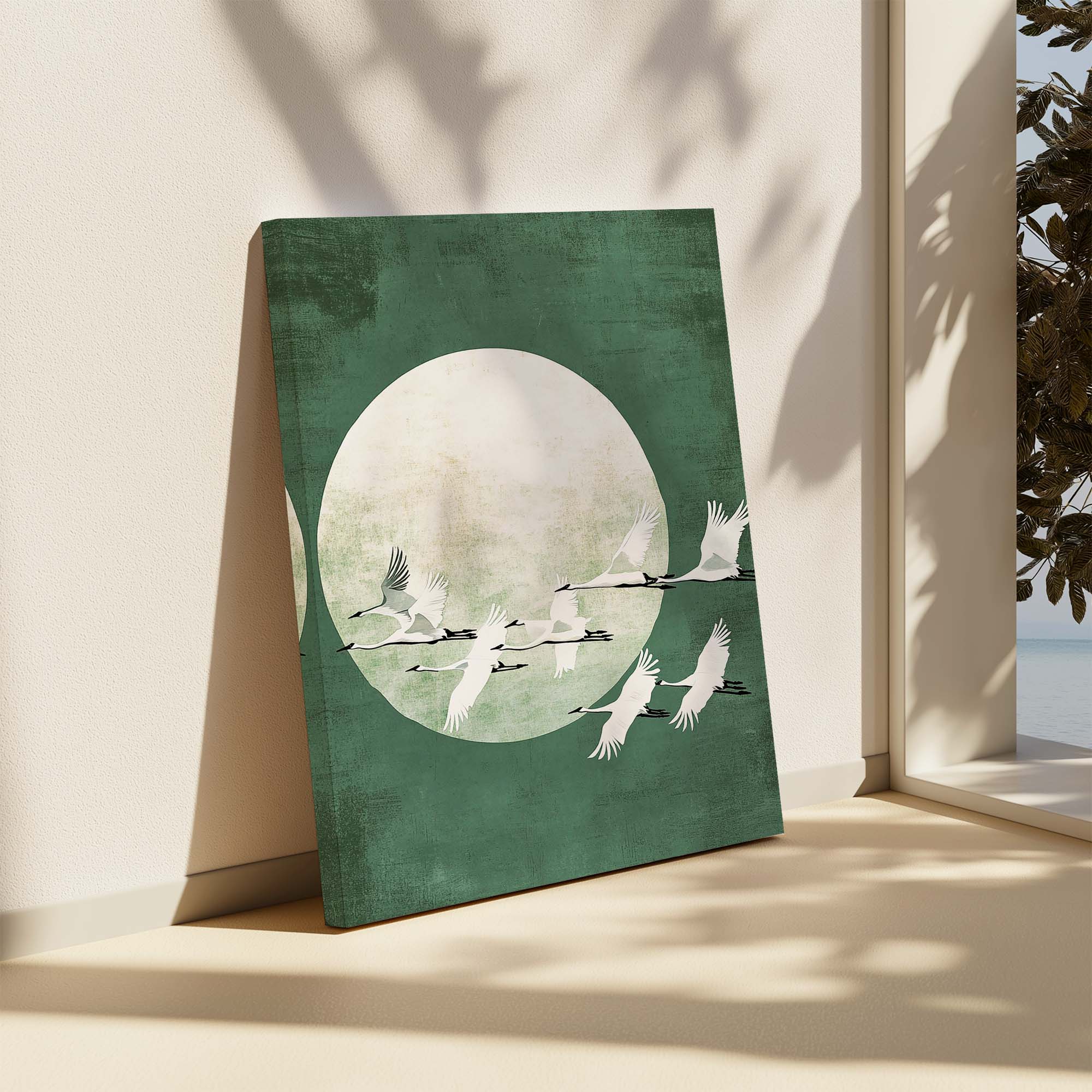 Green Japanese Cranes Canvas Print Canvas Art Wildfrog Art