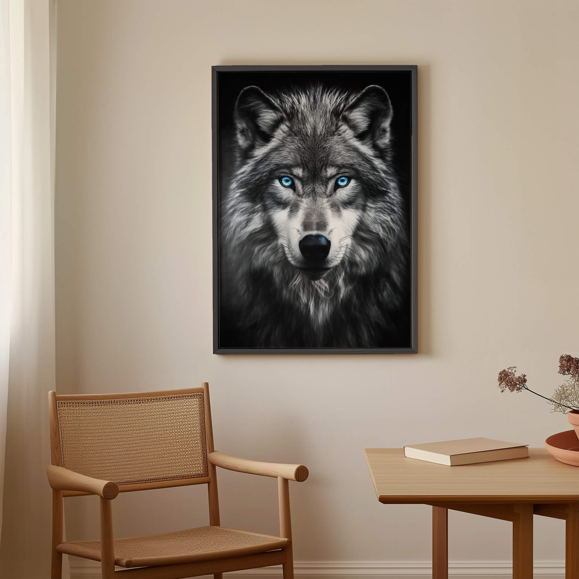 Grey Wolf with Blue Eyes Canvas Print Canvas Art Wildfrog Art