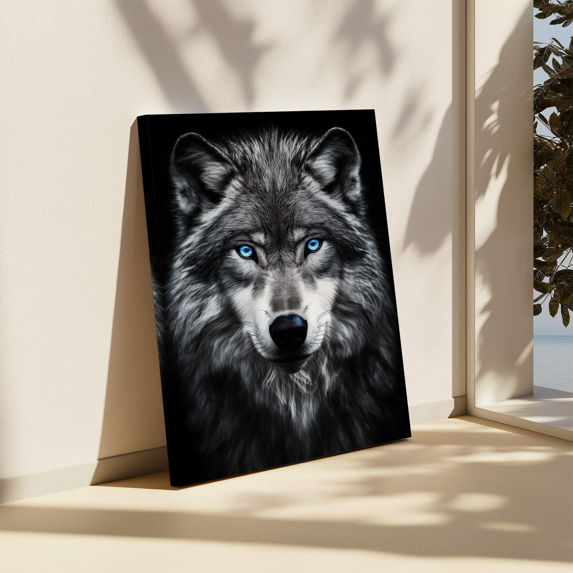 Grey Wolf with Blue Eyes Canvas Print Canvas Art Wildfrog Art