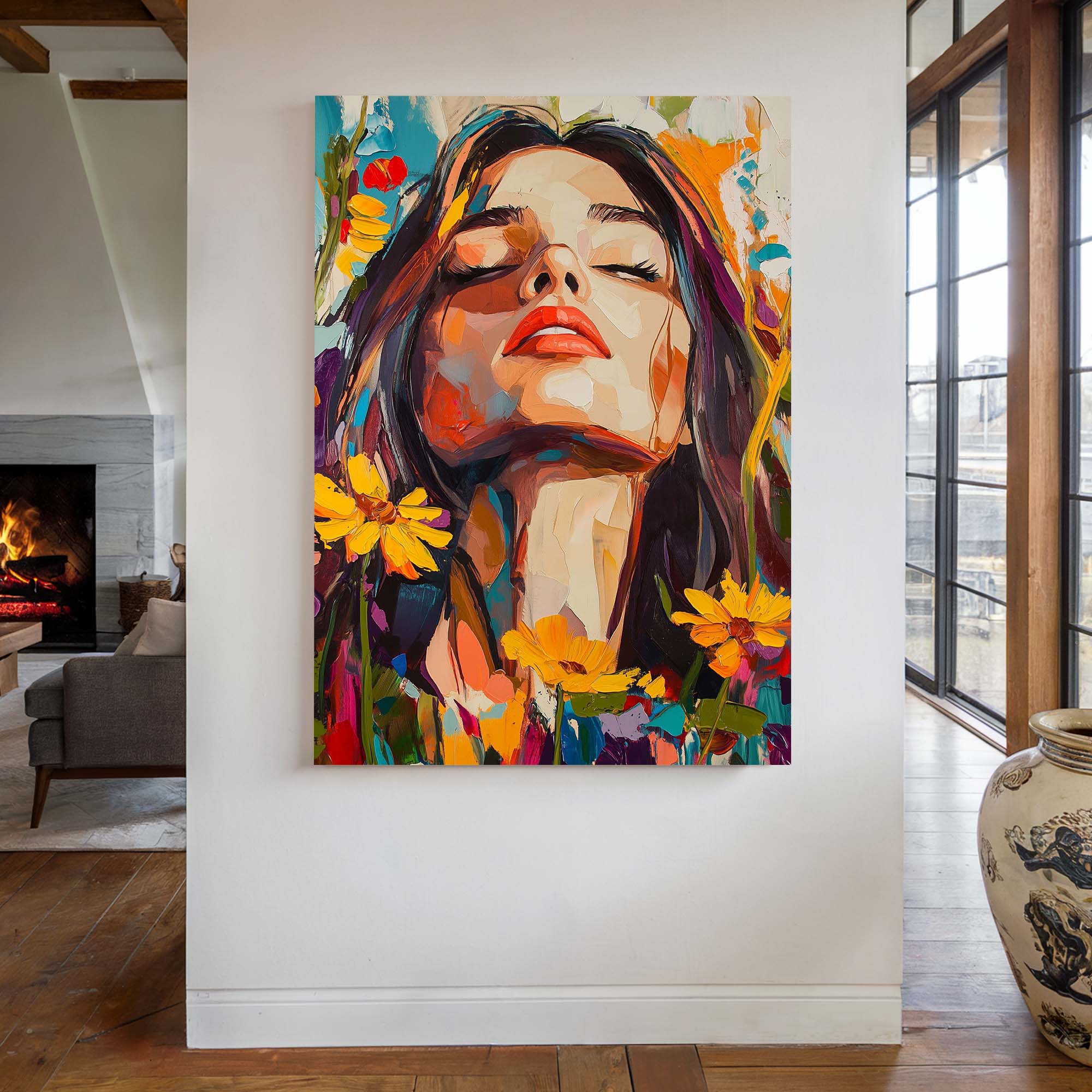 Head in the Flowers Canvas Print Canvas Art Wildfrog Art