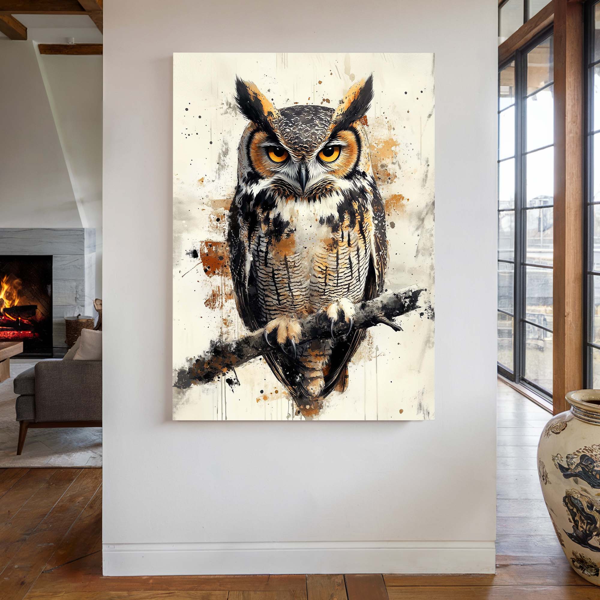Horned Owl Splash Canvas Print Canvas Art Wildfrog Art