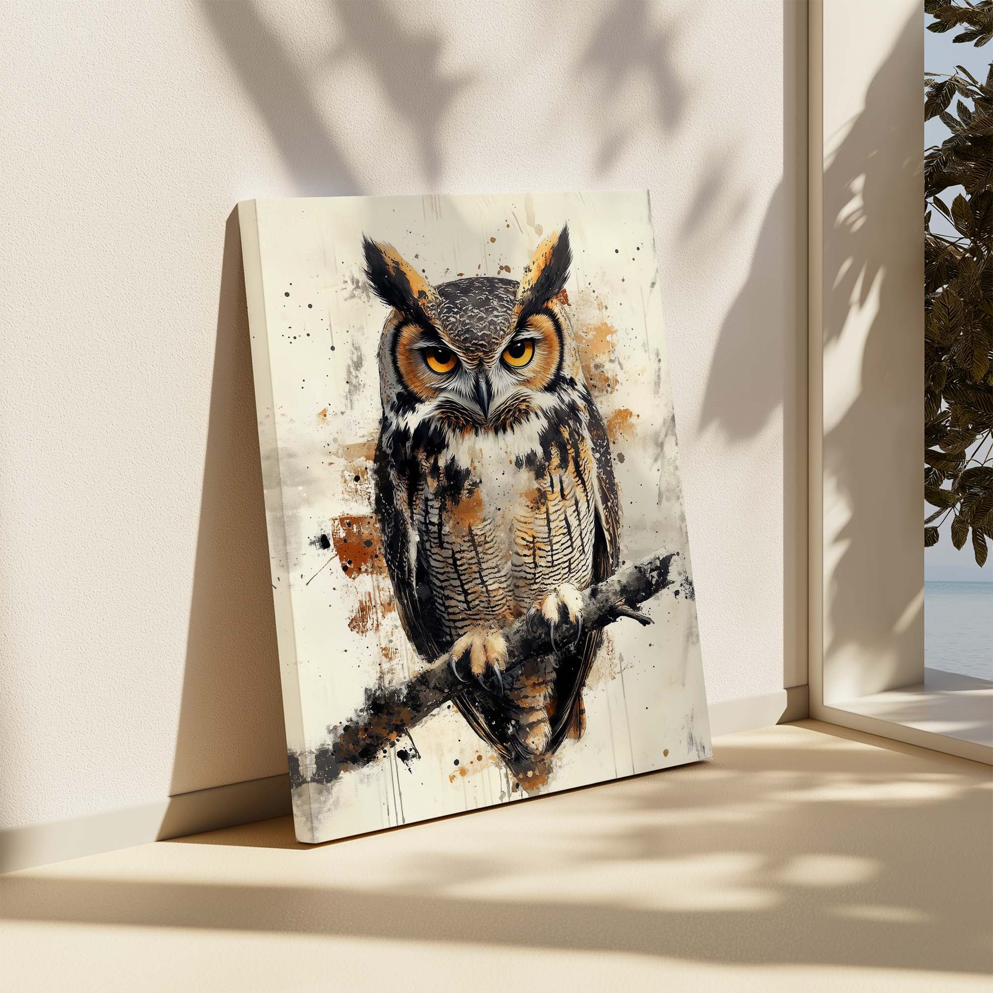 Horned Owl Splash Canvas Print Canvas Art Wildfrog Art