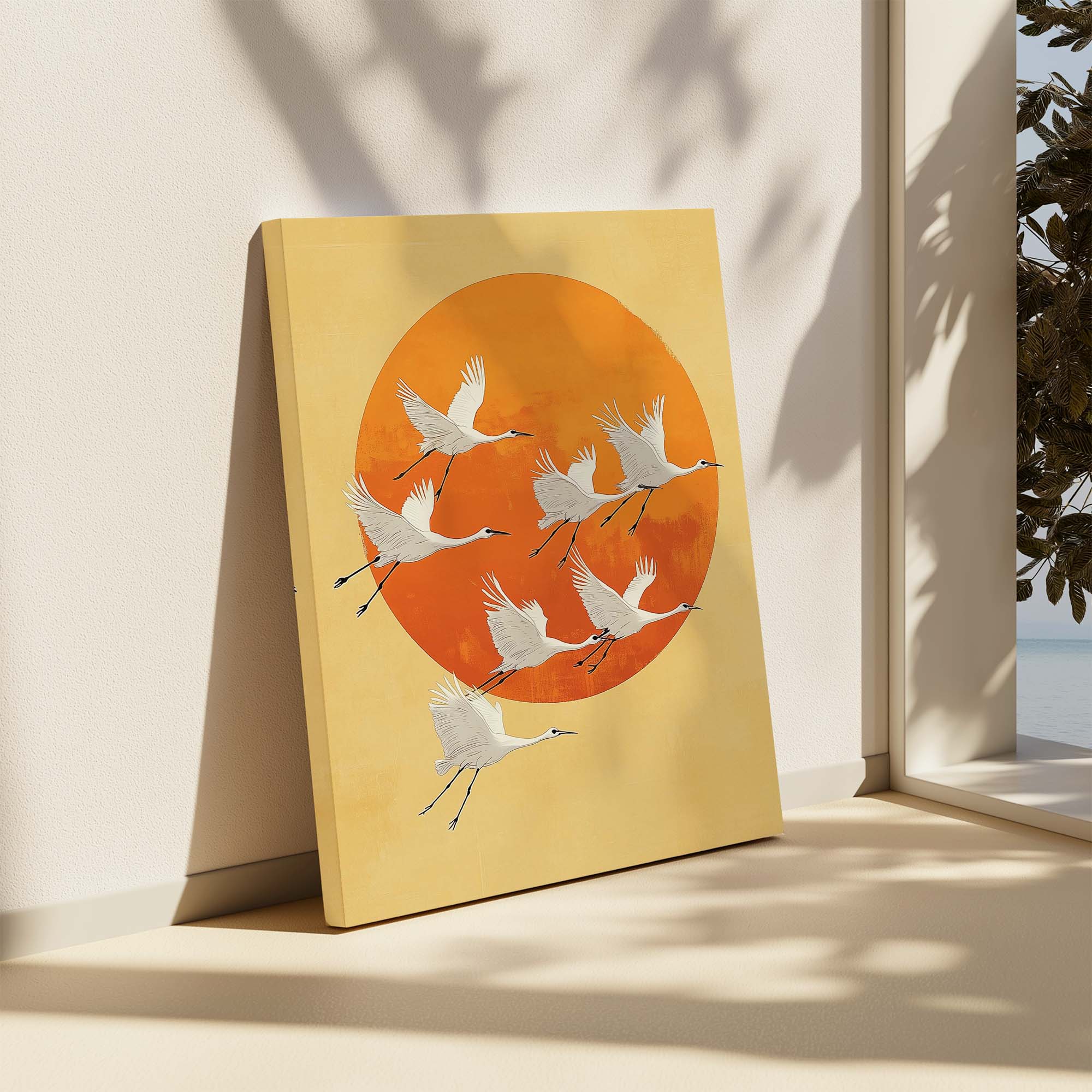 Japandi Sun Cranes No2 Canvas Print Canvas Art Wildfrog Art