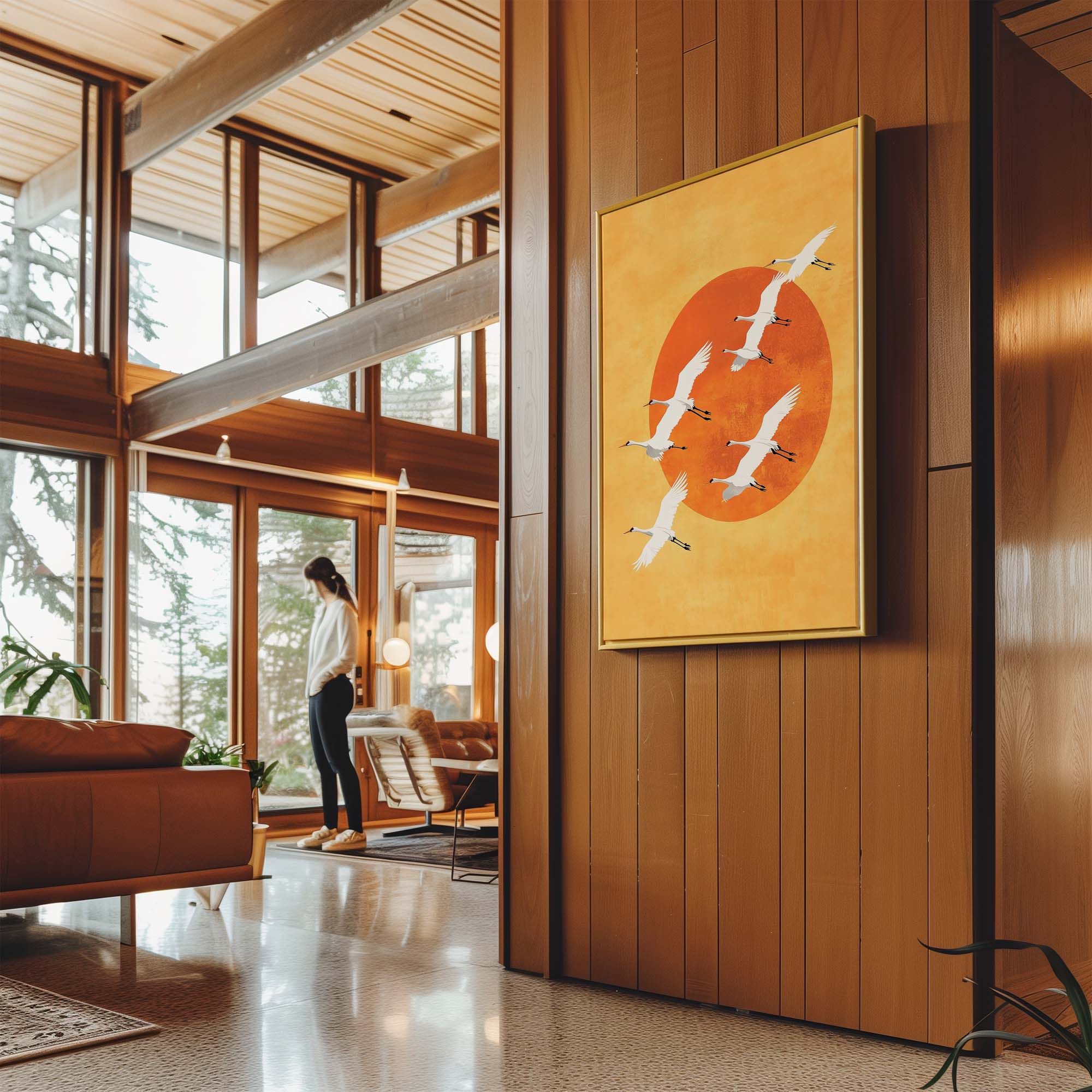 Japandi Sun Cranes Canvas Print Canvas Art Wildfrog Art